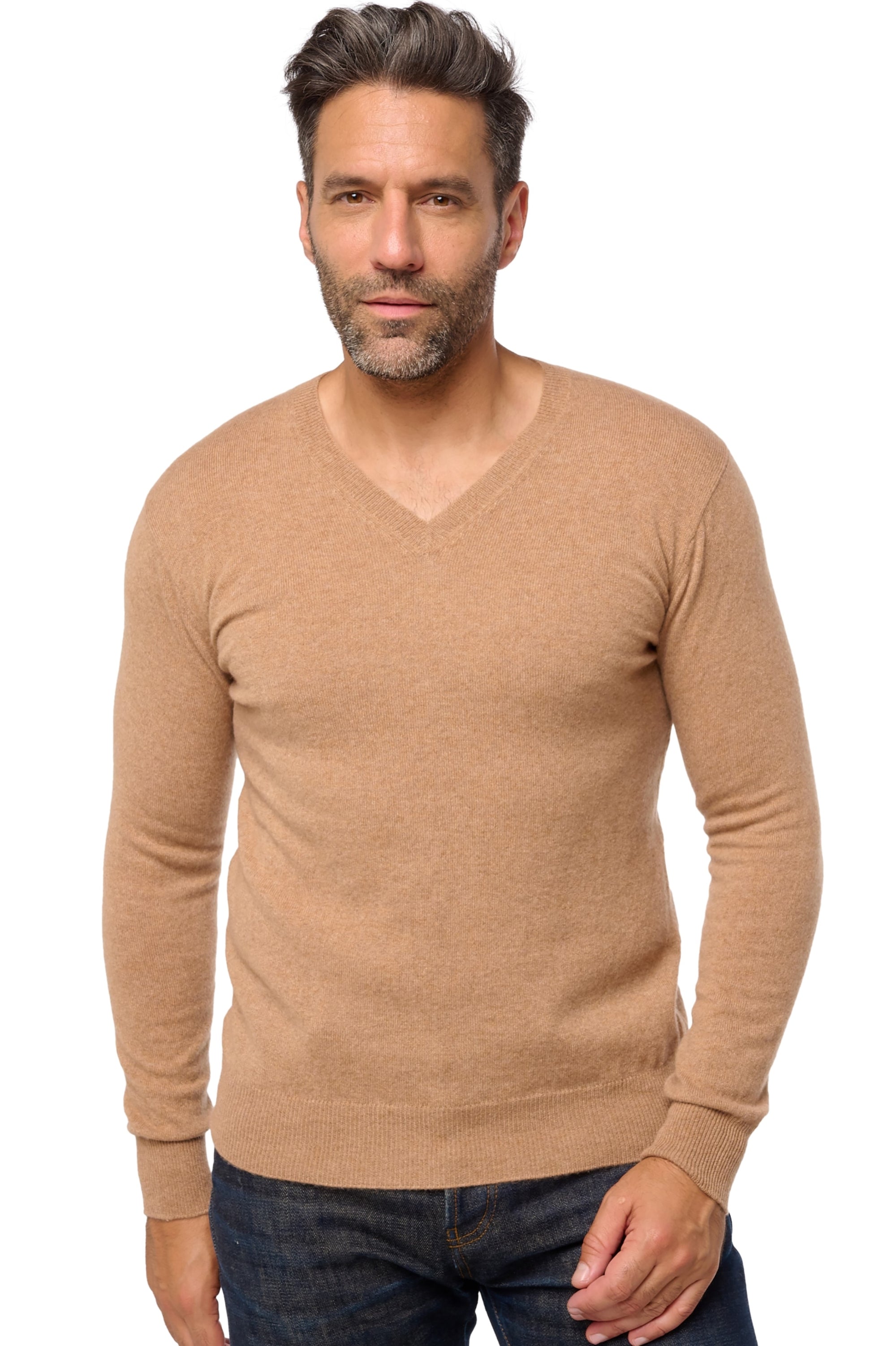 Pullover aus Kaschmir, 100 % Kaschmir, Herren, V-Ausschnitt, gerade Schnittform, lange Ärmel, normal / 2 und 4 Fäden, normaler Strick, Mahogany