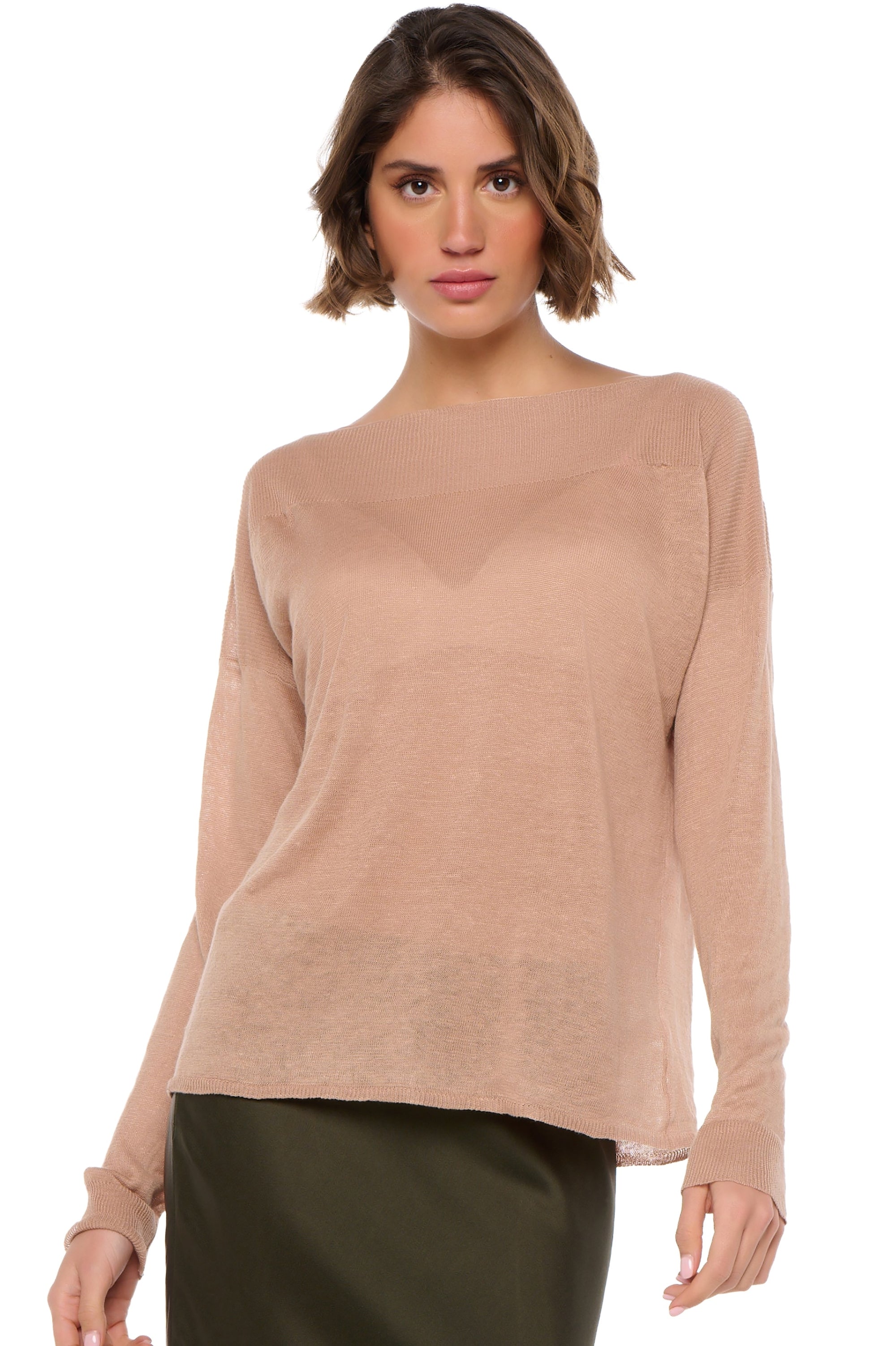 Leinenpullover, 100 % Leinen, Damen, Bootsausschnitt, gerade Schnittform, lange Ärmel, normal / 2- und 4-fädig, normales Strickwerk, Mahogany