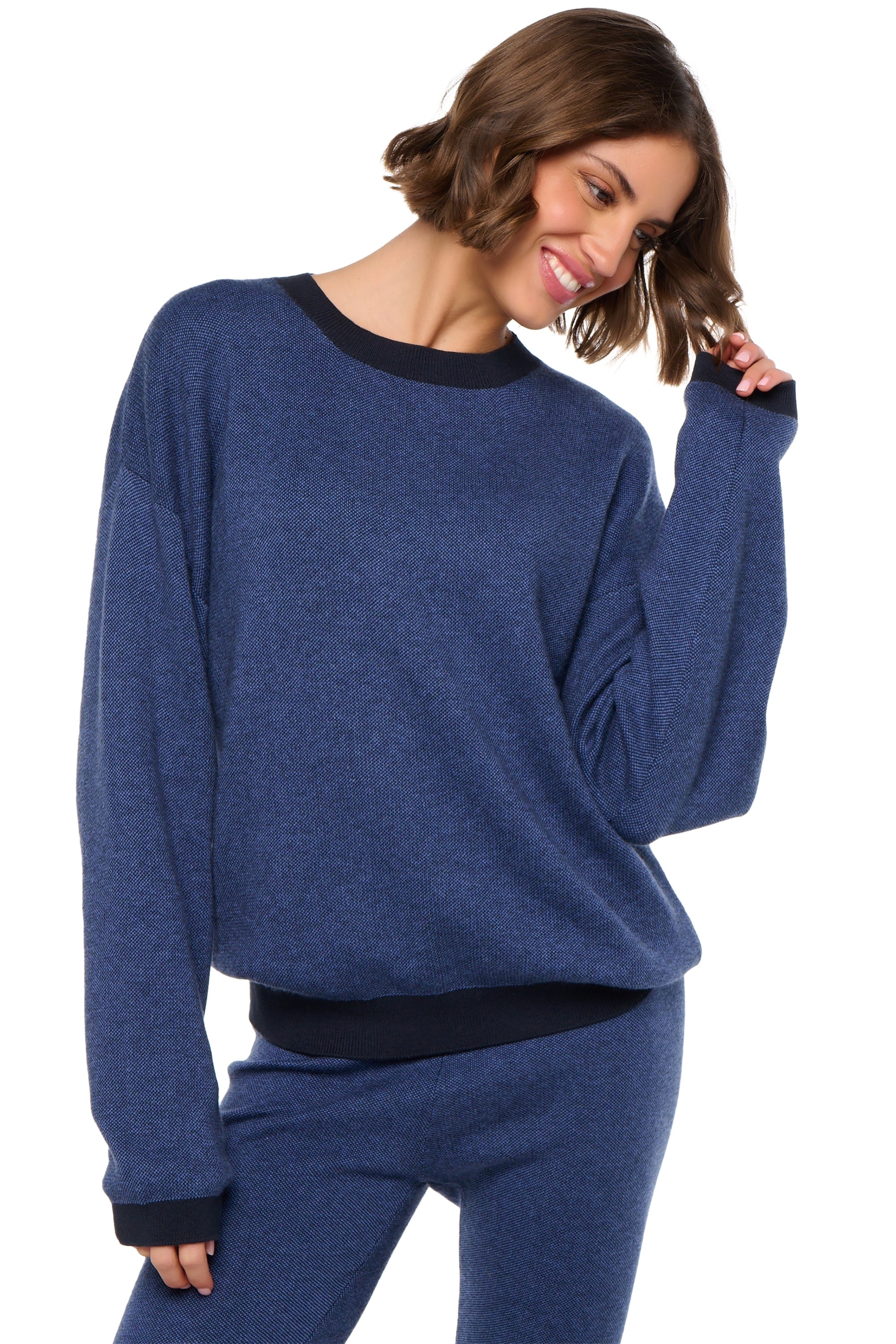 Stormie aus Kaschmir und Baumwolle für Damen - blau / meliertes Schwarz - Mahogany