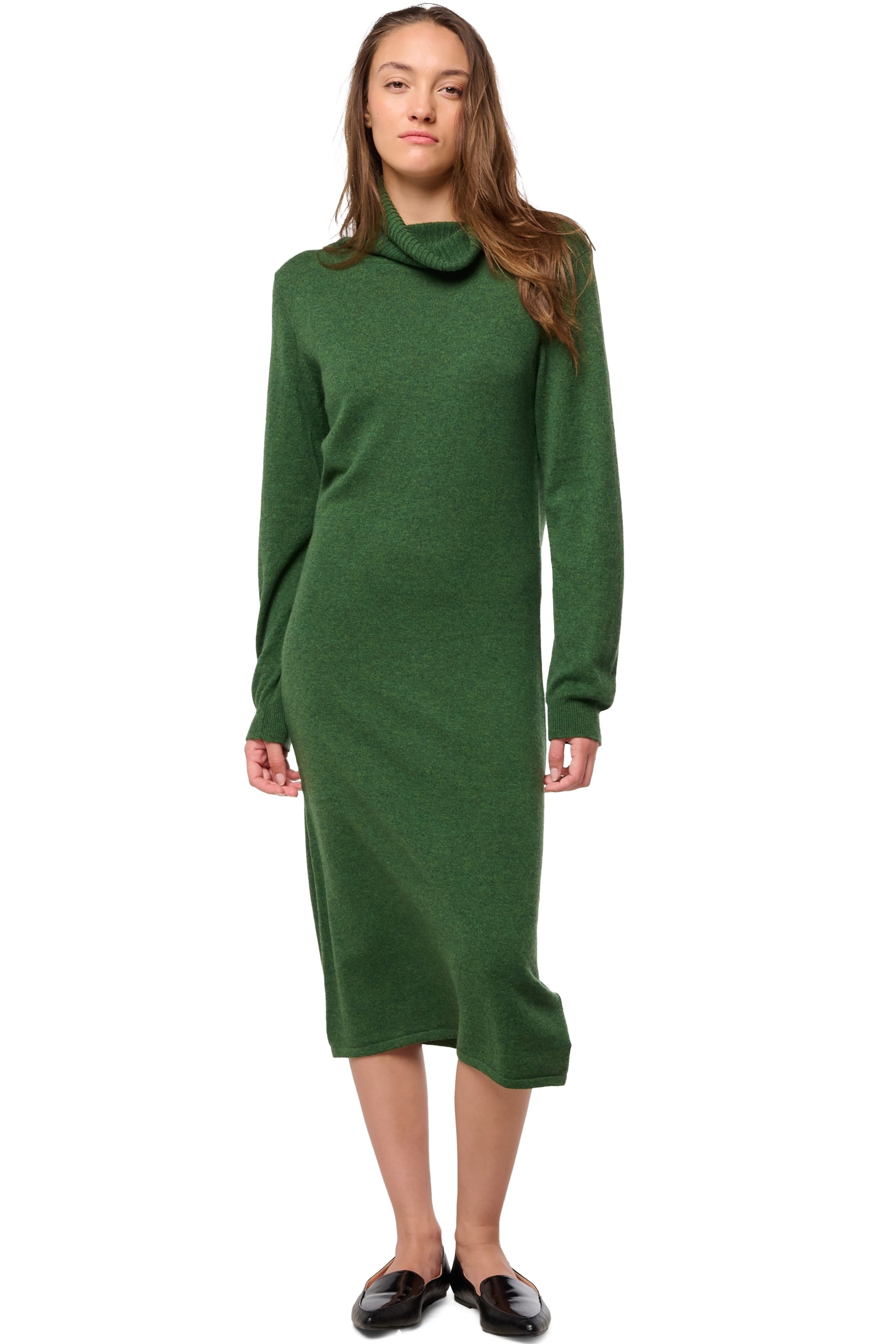 Kleid aus Kaschmir, 100 % Kaschmir, Damen, Rollkragen, gerade Schnittform, lange Ärmel, normal / 2 und 4 Fäden, normaler Strick, Mahogany