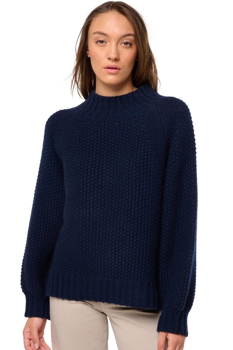 Pullover aus Kaschmir, 100 % Kaschmir, Damen, Stehkragen / Schornsteinkragen, weiter Schnitt, Ballonärmel, grob / 6 Fäden und mehr, normaler Strick, Mahogany
