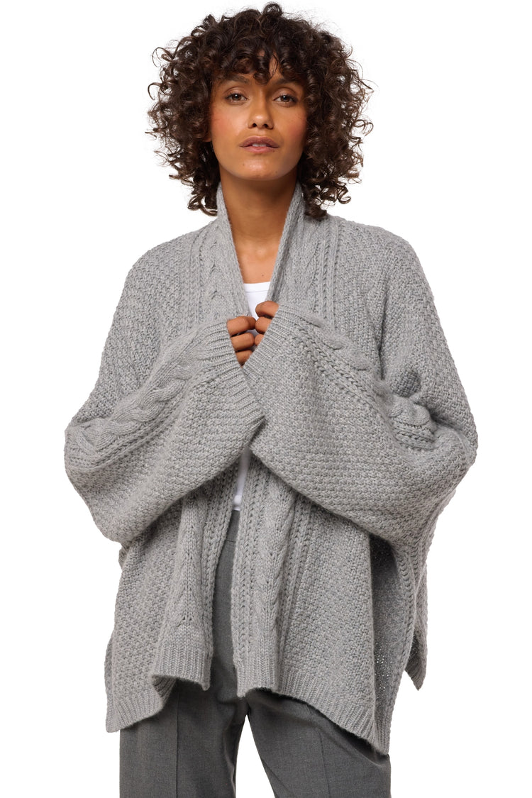 Jacke aus Kaschmir, 100 % Kaschmir, Damen, V-Ausschnitt, Oversize-Schnitt, lange Ärmel, grob / 6 Fäden und mehr, Zopfmuster, Mahogany