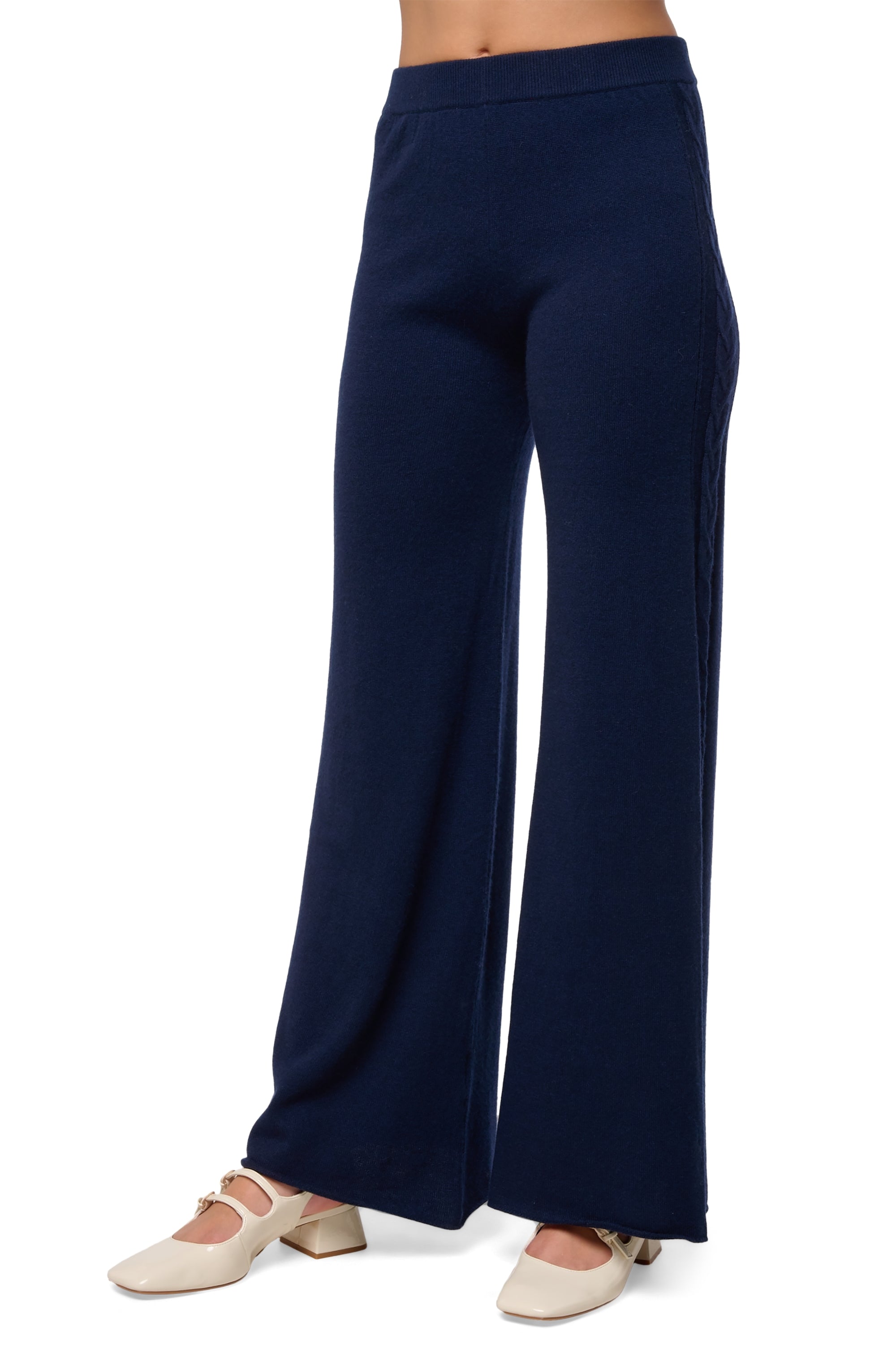 Hose aus Kaschmir, 100 % Kaschmir, Damen, ausgestellte Schnittform, normal / 2 und 4 Fäden, Zopfmuster, Mahogany