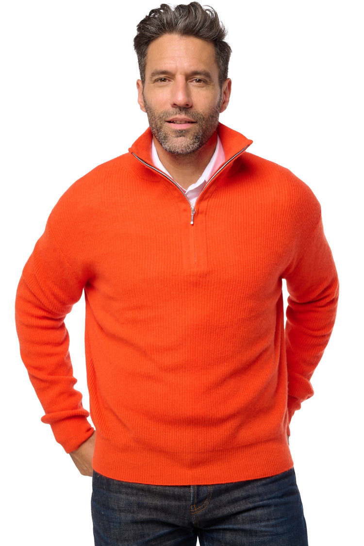 Pullover aus Kaschmir, 100 % Kaschmir, Herren, Truckerkragen, Reißverschluss, gerader Schnitt, lange Ärmel, normal / 2- und 4-fädig, normales Strickwerk, Mahogany