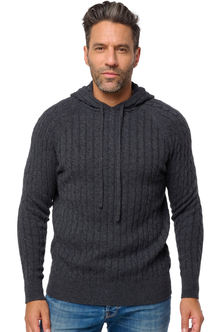 Sweatshirt aus Kaschmir, 100 % Kaschmir, Herren, Kapuze, gerader Schnitt, lange Ärmel, normal / 2- und 4-fädig, Zopfmuster, Mahogany