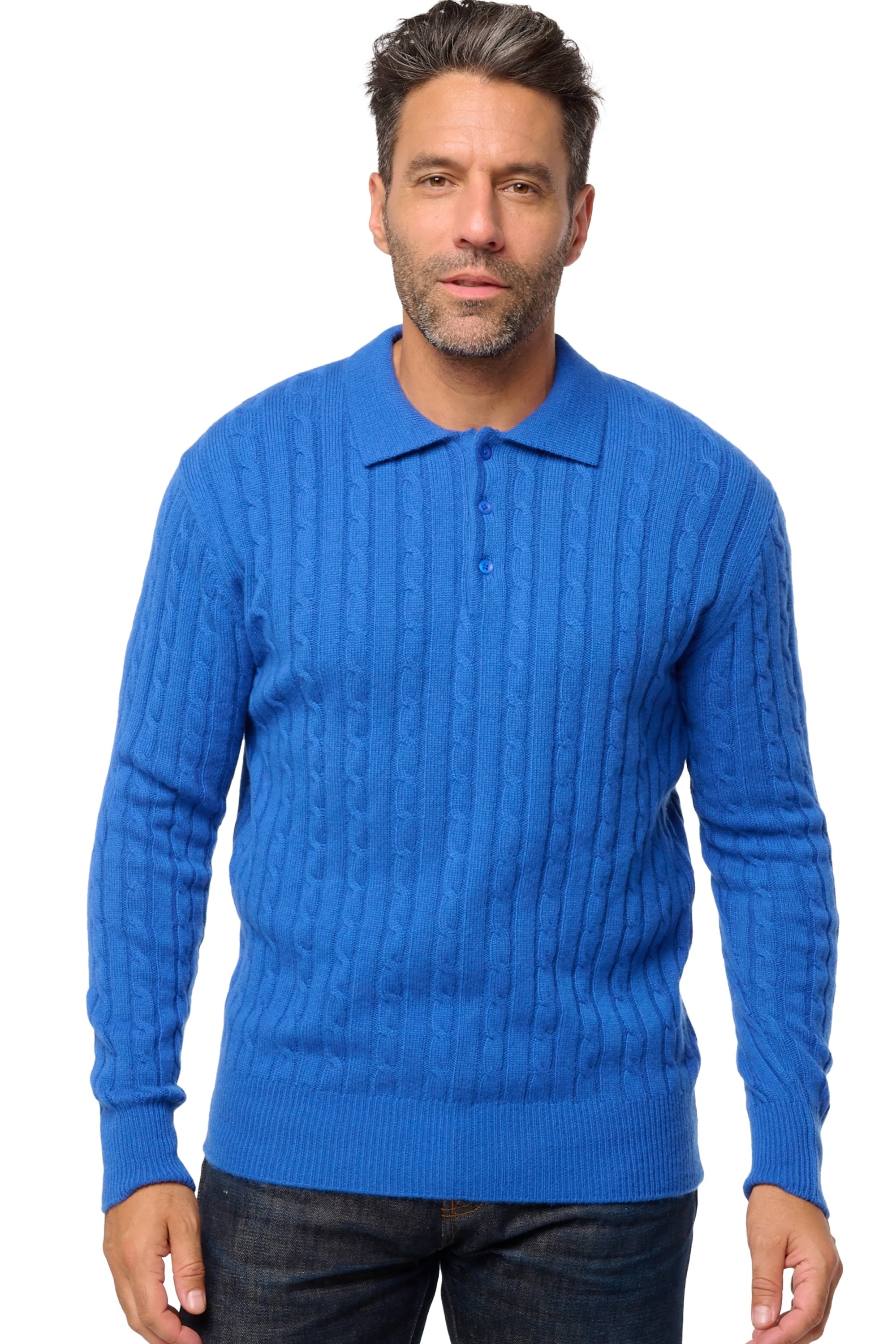 Polo aus Kaschmir, 100 % Kaschmir, Herren, Polokragen, Knopfleiste, gerader Schnitt, lange Ärmel, normal / 2 und 4 Fäden, Milano, Mahogany