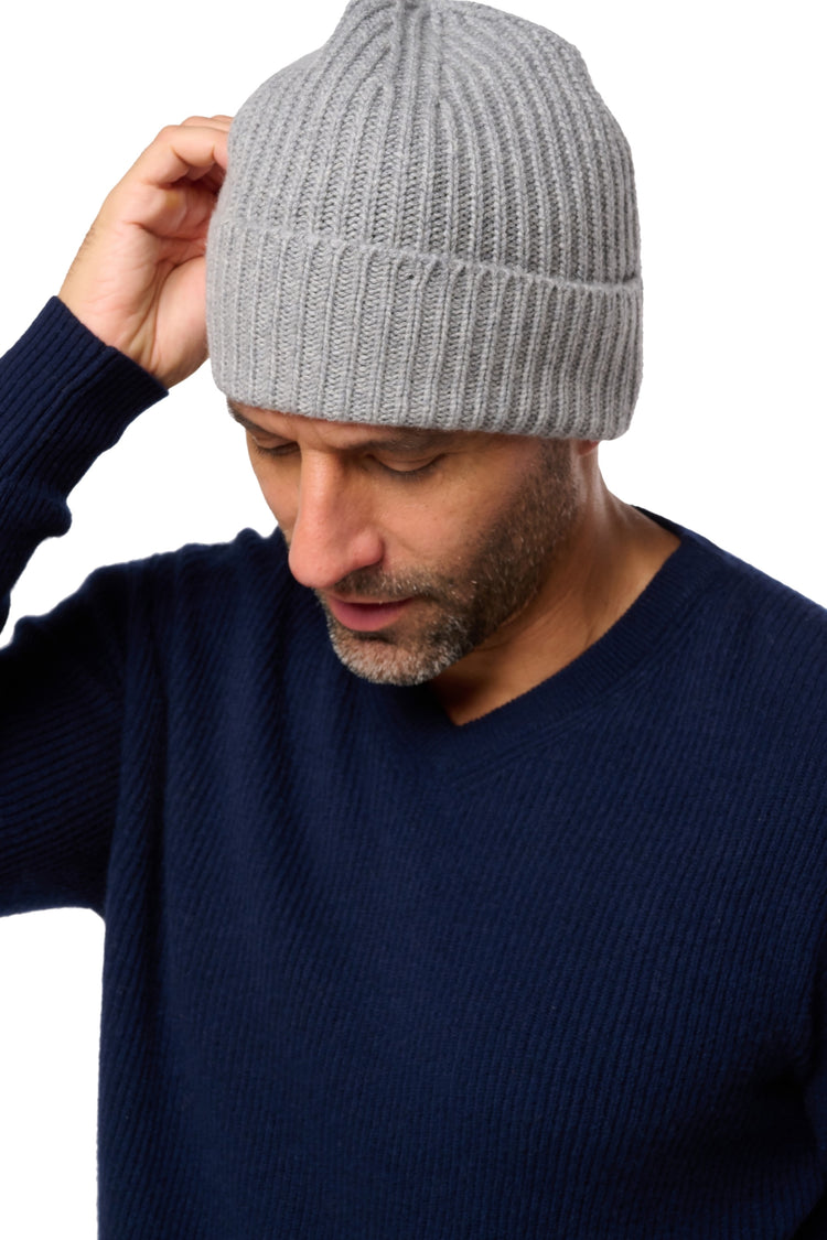 Mütze aus Kaschmir, 100 % Kaschmir, unisex, grob / 6-fädig und mehr, geripptes Strickmuster, Mahogany