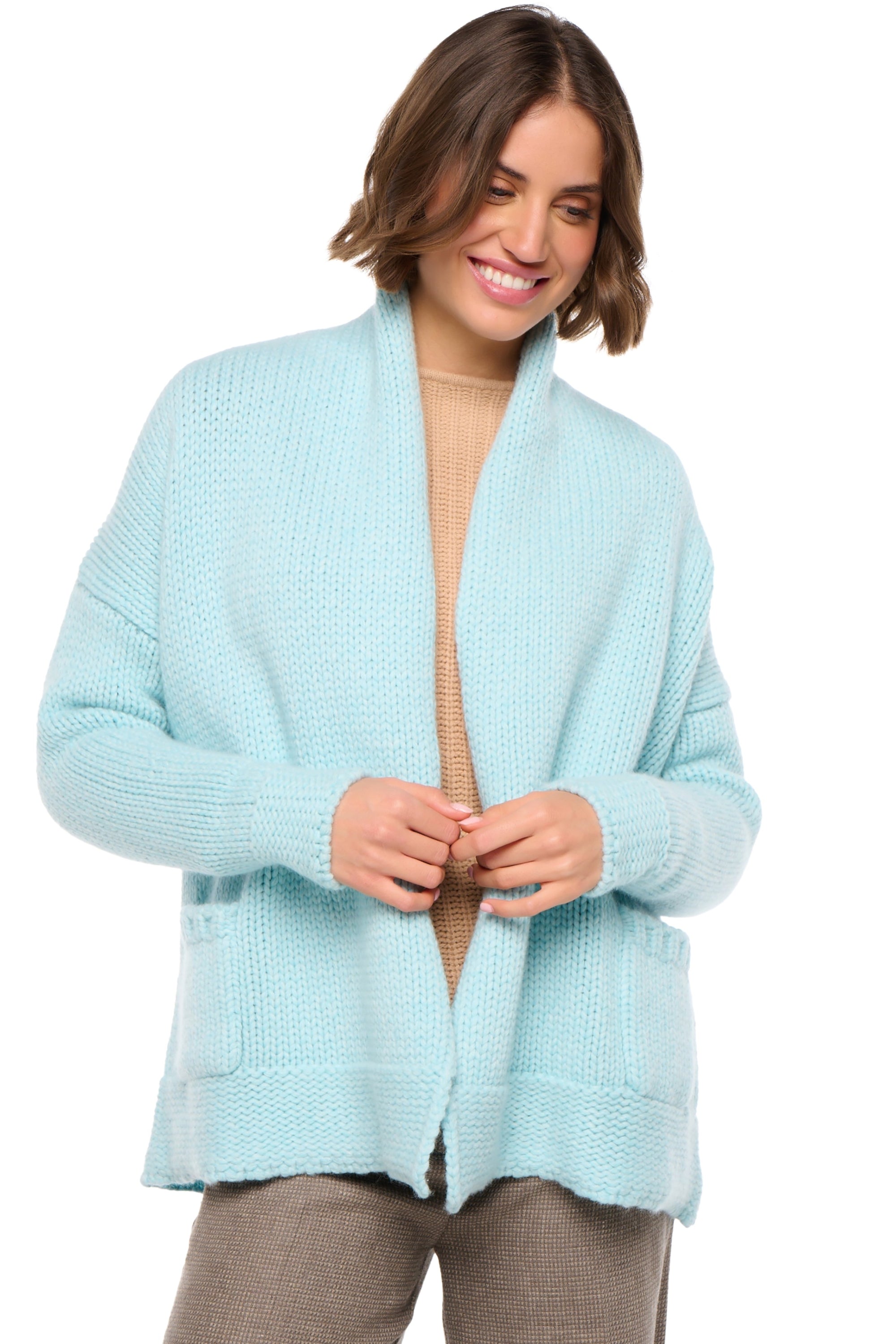 Vienne aus Damen-Kaschmir - Natural Écru / Aqua - Mahogany