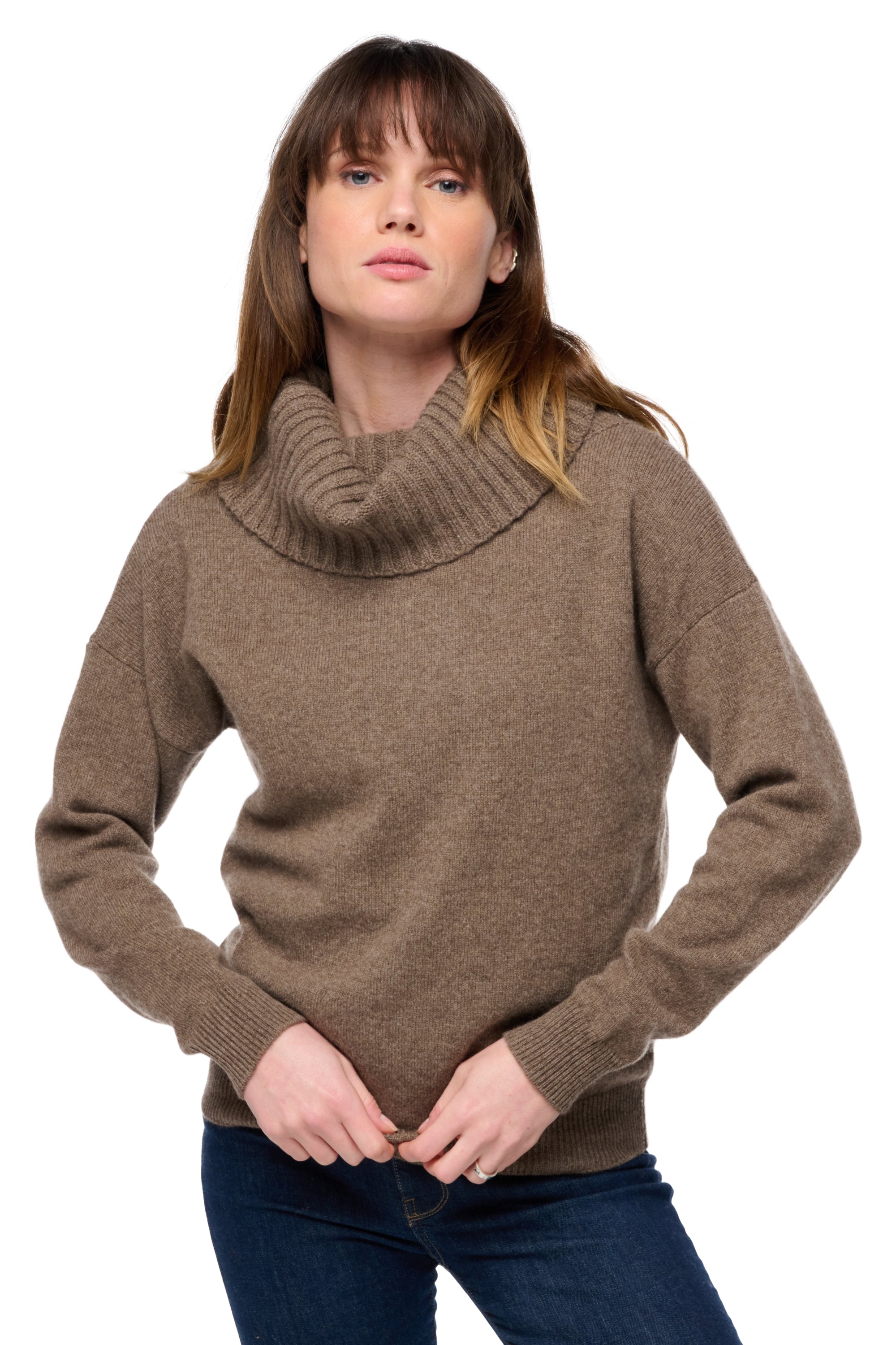Yak-Pullover, 100 % Yak, Damen, Rollkragen, gerade Passform, lange Ärmel, normal / 2 und 4 Fäden, Mahogany