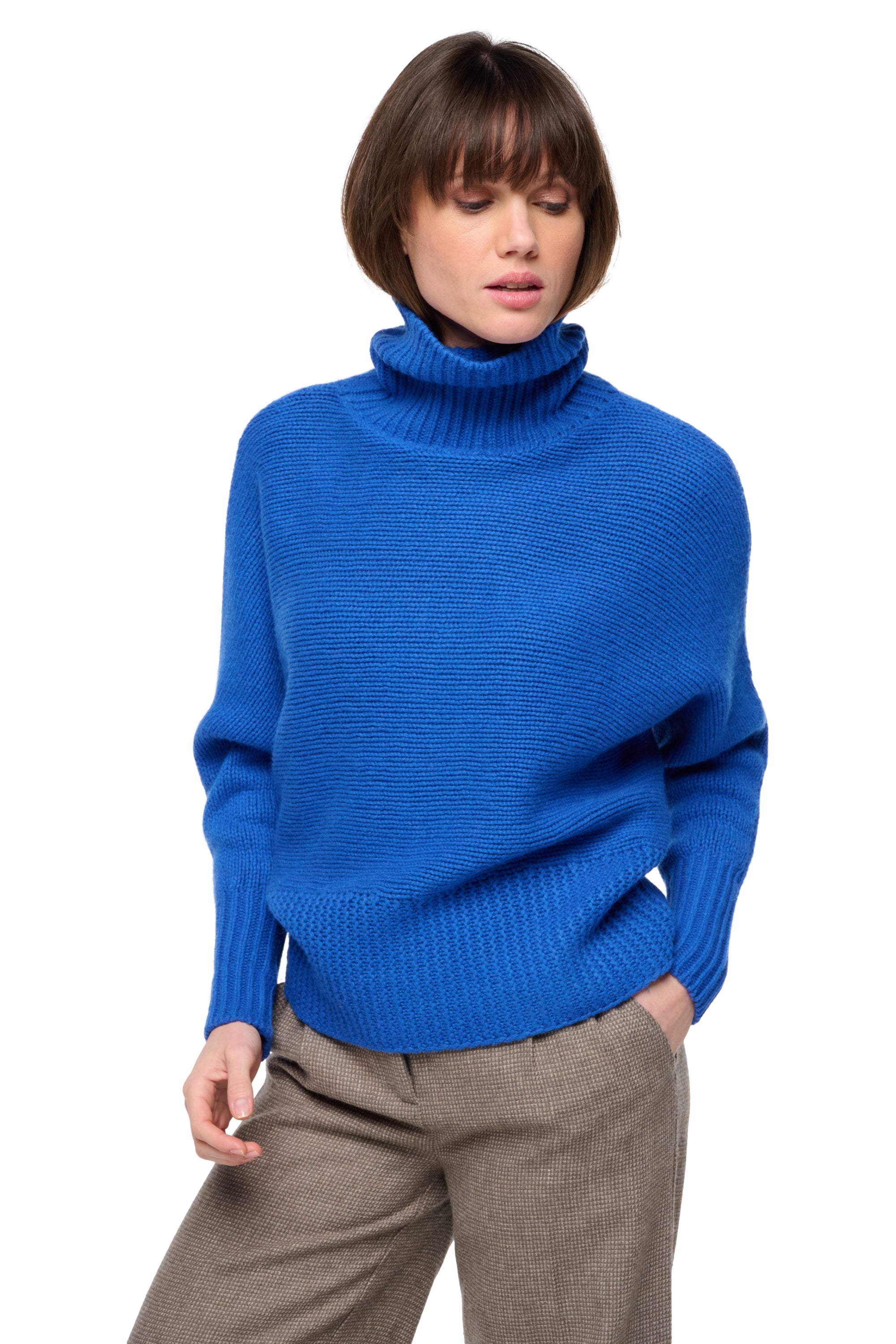 Yak-Pullover, 100 % Yak, Damen, Rollkragen, weite Passform, lange Ärmel, grob / 6 Fäden und mehr, gerippt, Mahogany