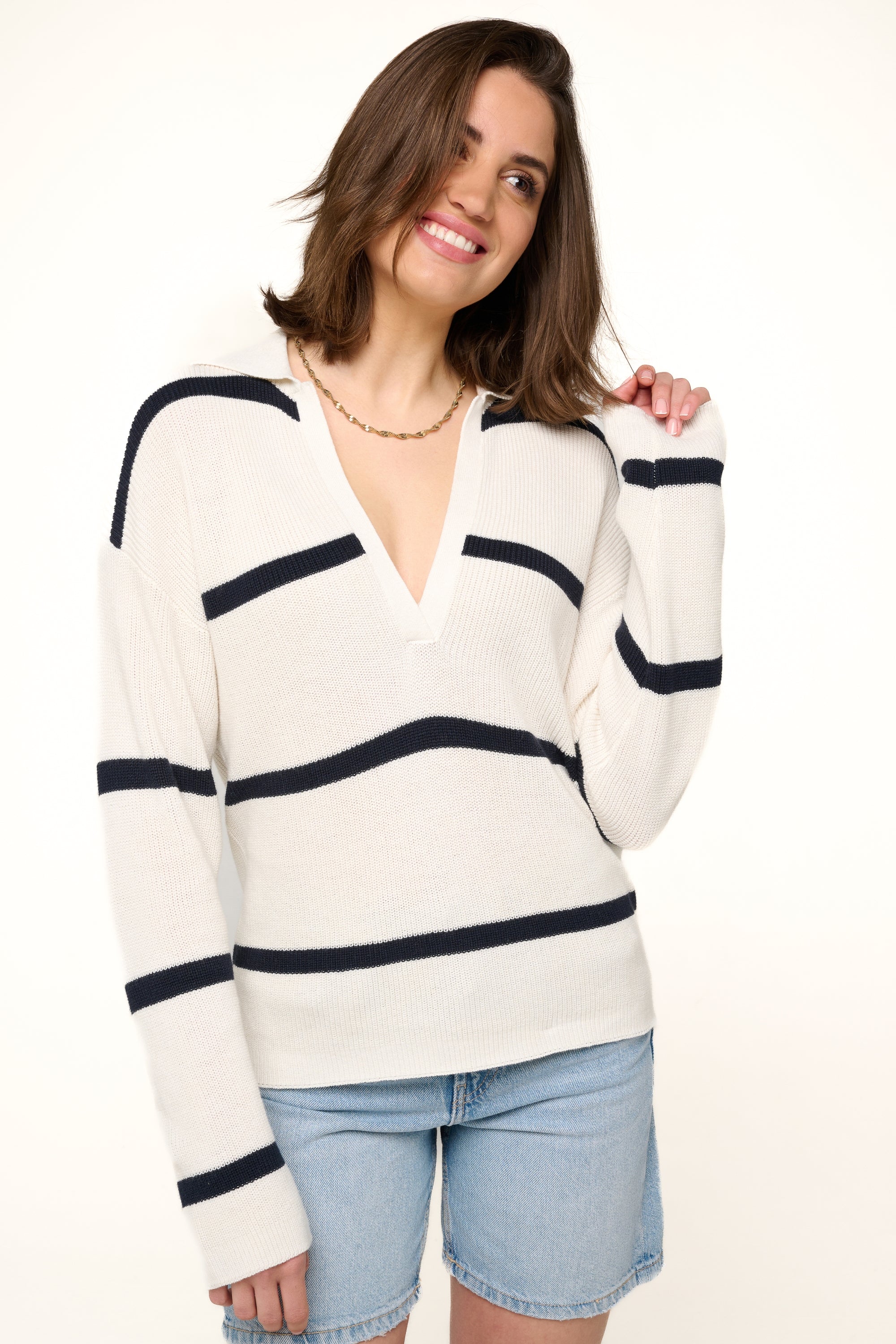 Rhea aus Kaschmir und Baumwolle Damen - ivory / navy - Mahogany