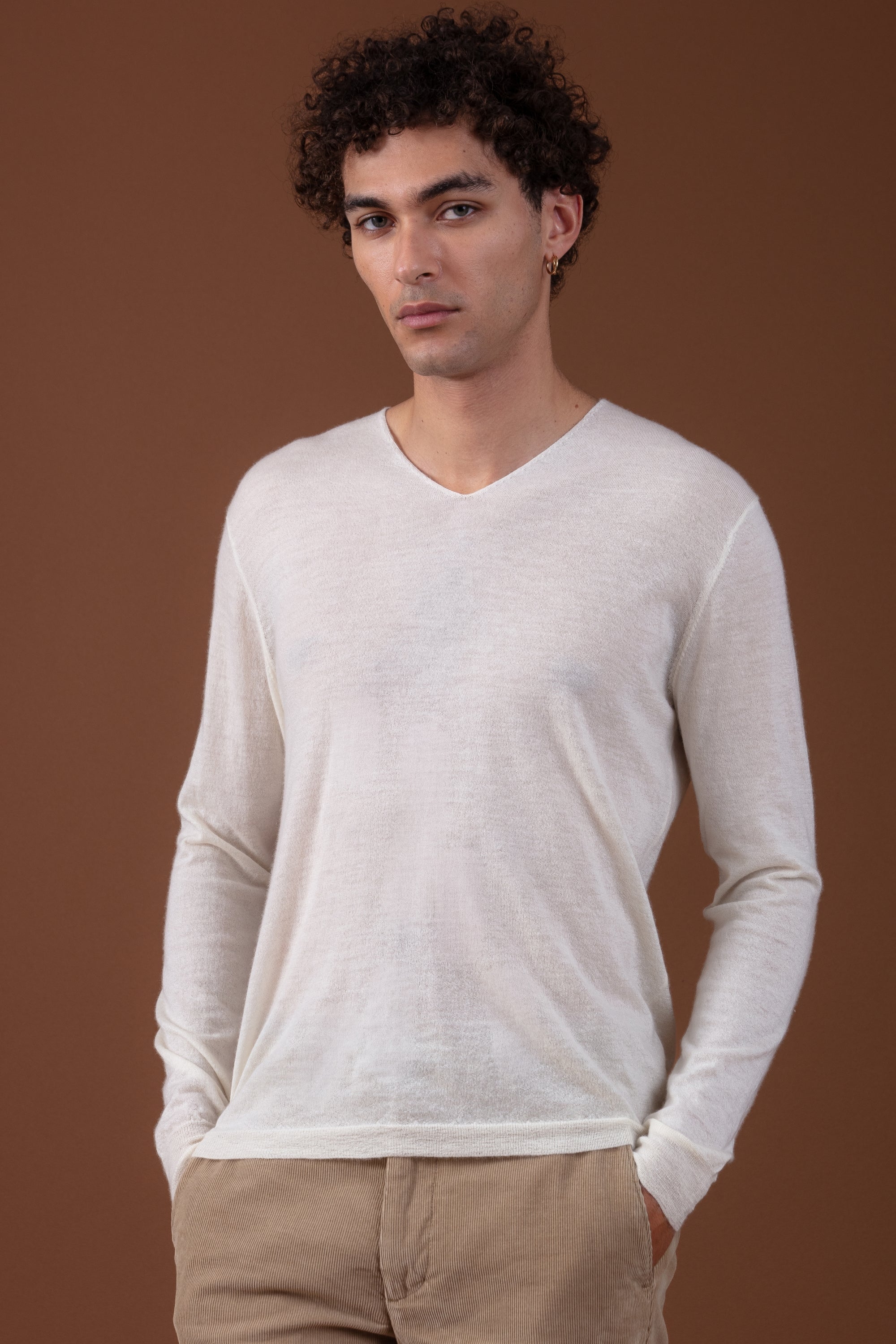 Pullover aus Kaschmirduvet, 100 % Kaschmirduvet, Herren, V-Ausschnitt, körpernah geschnitten, lange Ärmel, normal / 2 und 4 Fäden, normaler Strick, Mahogany