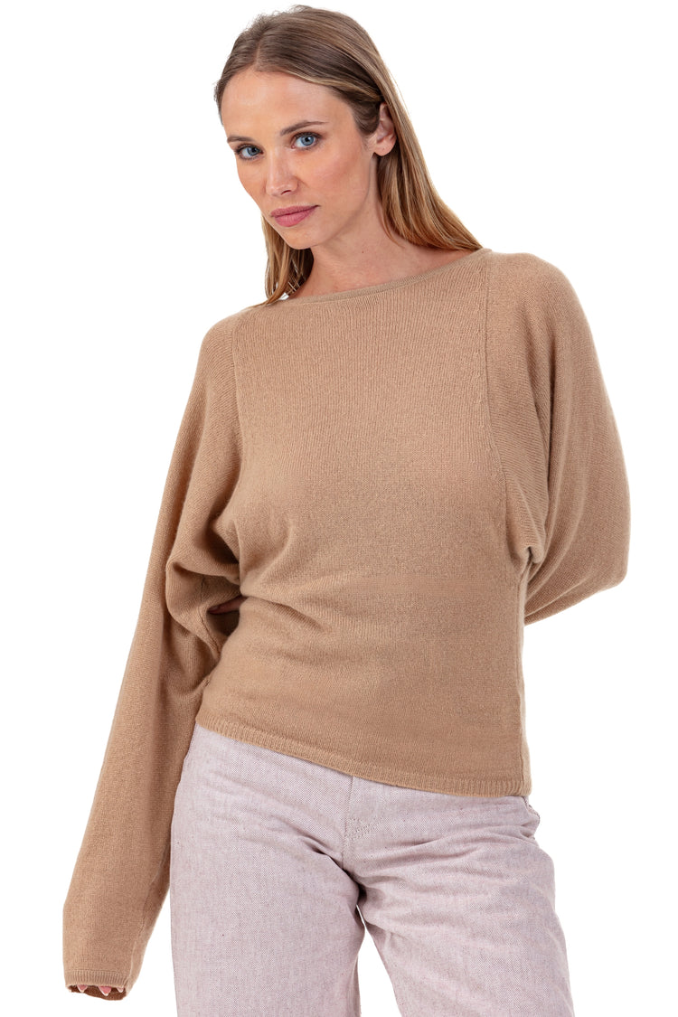 Kaschmirpullover, 100 % Kaschmir, Damen, Bootsausschnitt, lange Ärmel, fein, , Mahogany
