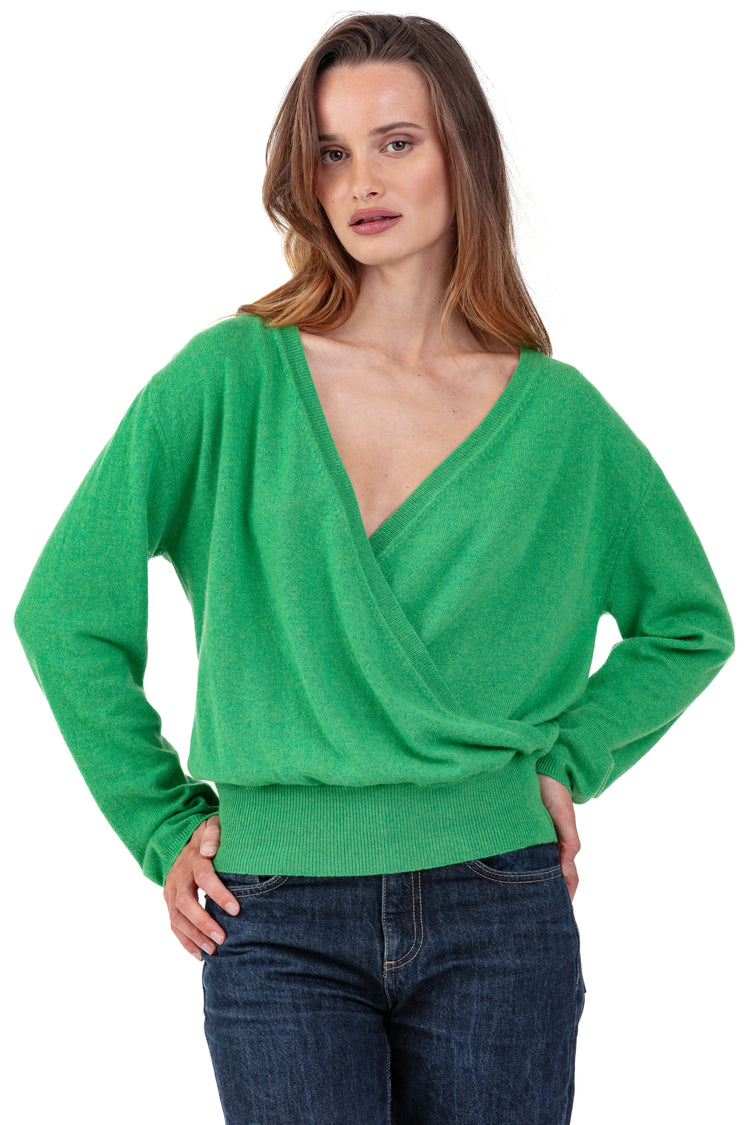 Pullover aus Kaschmir, 100 % Kaschmir, Damen, , Wickelschnitt, lange Ärmel, fein, , Mahogany