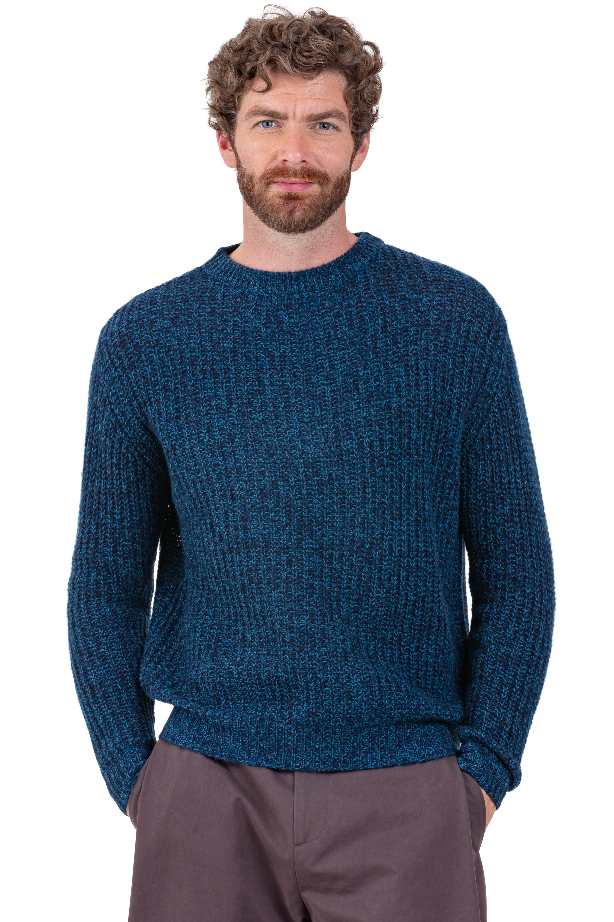 Pullover aus Kaschmir, 100 % Kaschmir, Herren, Rundhalsausschnitt, gerader Schnitt, lange Ärmel, grob / 6 Fäden und mehr, , Mahogany