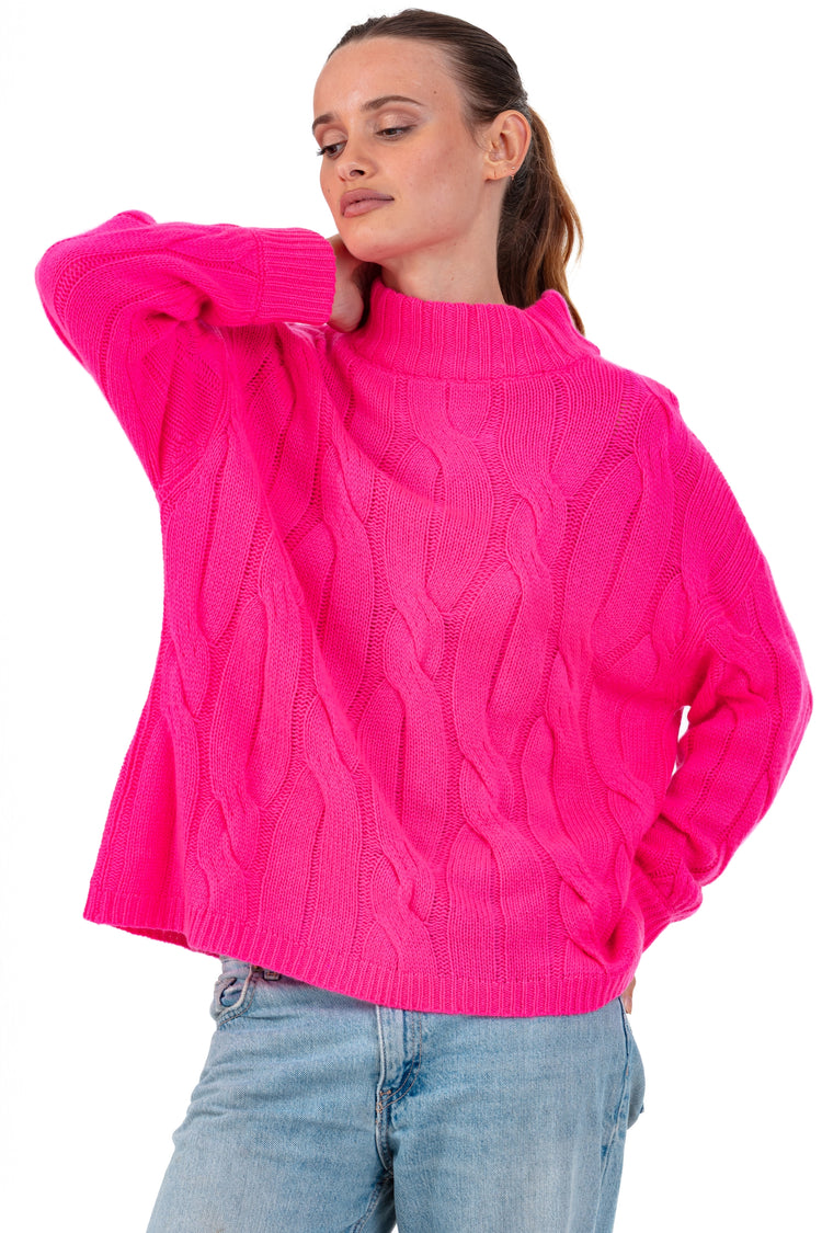 Pullover aus Kaschmir, 100 % Kaschmir, Damen, Stehkragen / Schornsteinkragen, Oversize-Schnitt, lange Ärmel, grob / 6 Fäden und mehr, , Mahogany