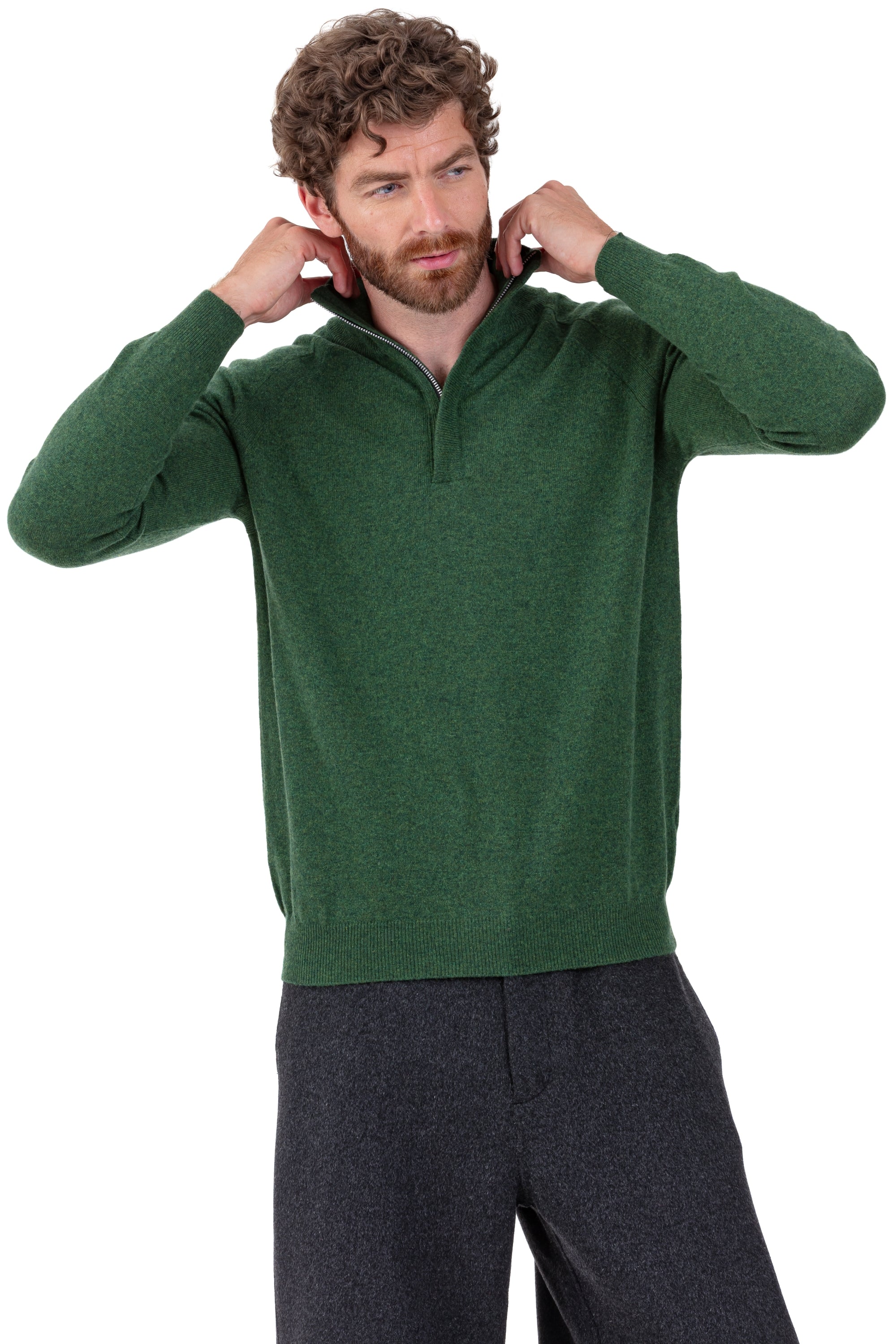 Pullover aus Kaschmir, 100 % Kaschmir, Herren, Truckerkragen, Reißverschluss, gerader Schnitt, lange Ärmel, normal / 2- und 4-fädig, normales Strickwerk, Mahogany