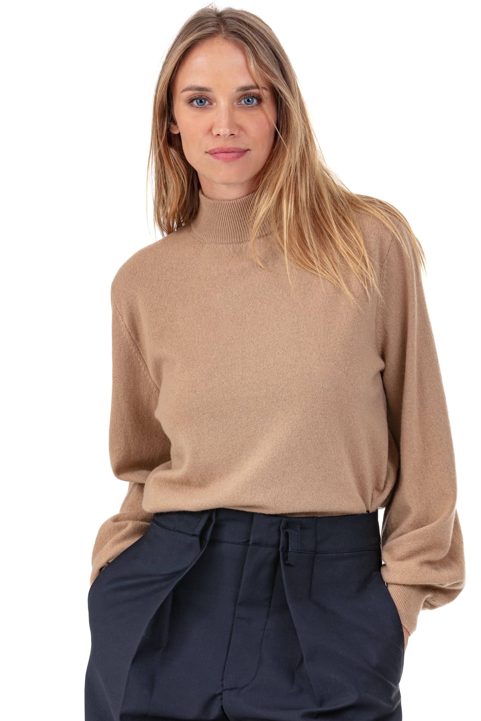 Pullover aus Kaschmir, 100 % Kaschmir, Damen, Stehkragen / Rollkragen, gerade Schnittform, Ballonärmel, normal / 2- und 4-fädig, normales Strickwerk, Mahogany