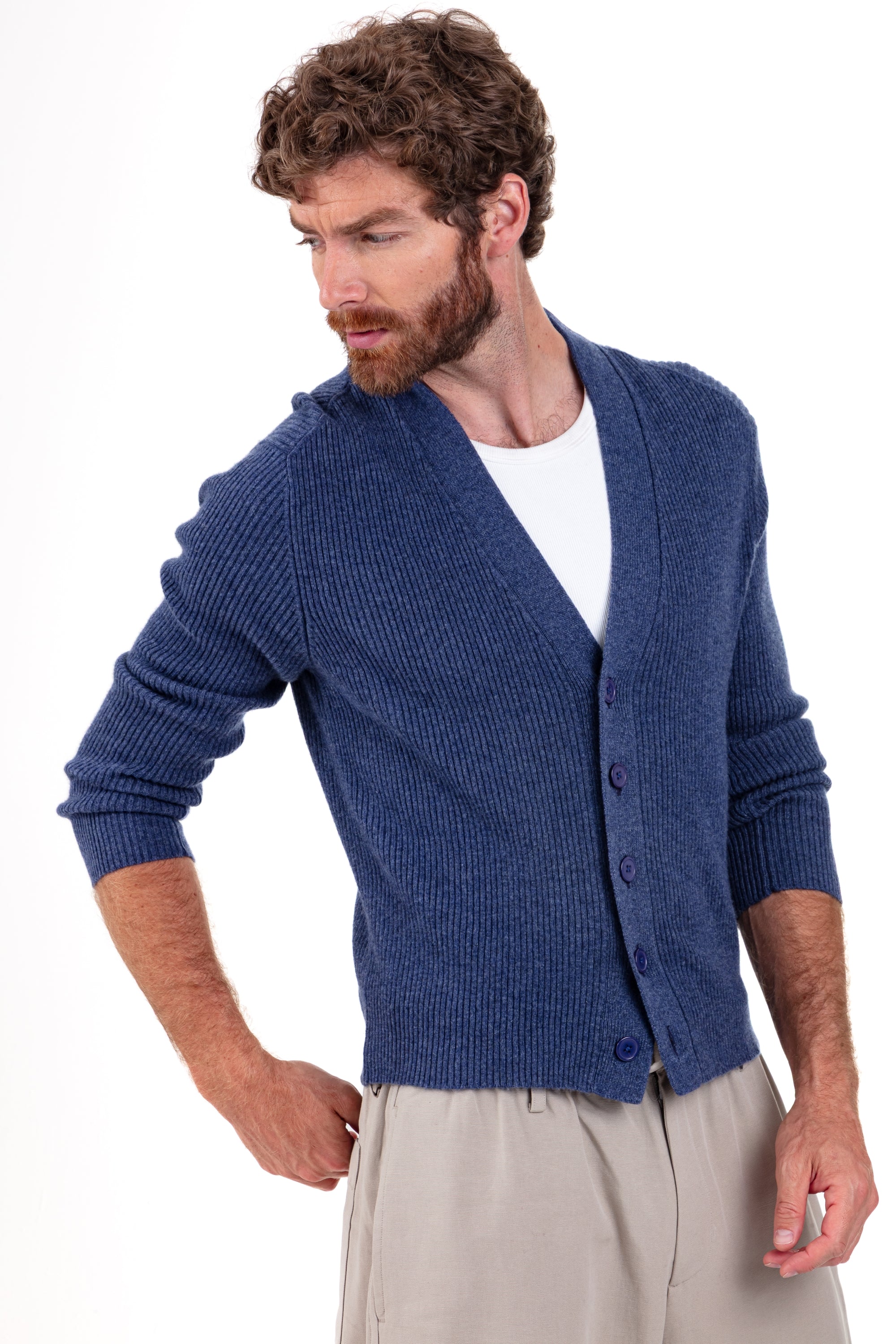 Cardigan aus Kaschmir, 100 % Kaschmir, Herren, V-Ausschnitt, Knopfverschluss, gerader Schnitt, lange Ärmel, normal / 2- und 4-fädig, gerippt, Mahogany