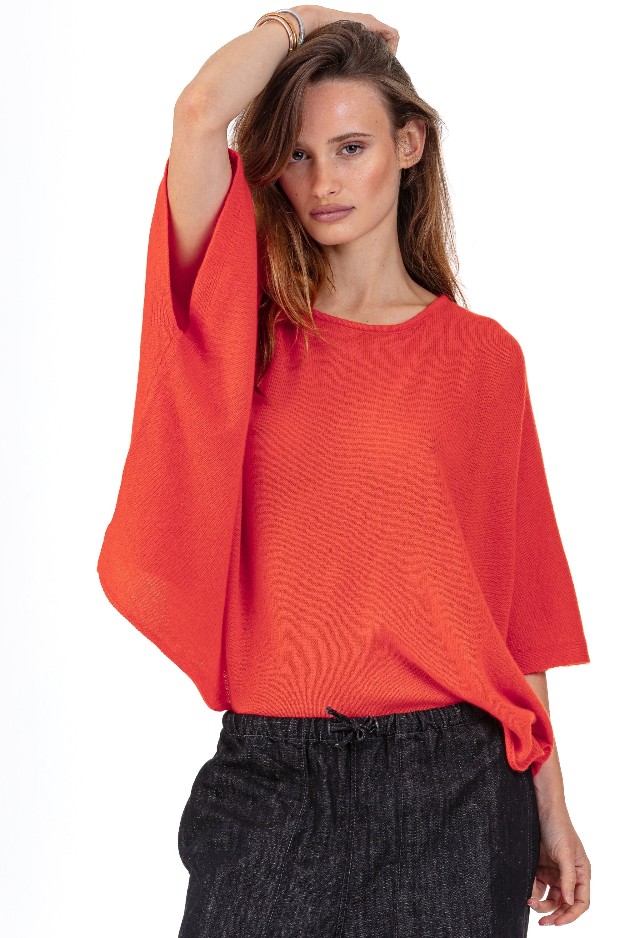 Pythagore en cachemire femme - Vue 1 - bloody orange - Mahogany