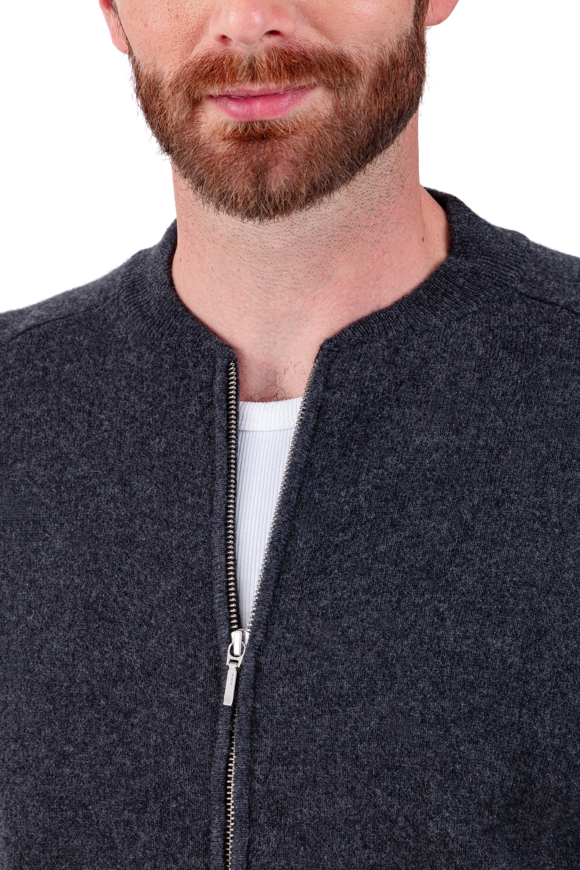 Cardigan aus Kaschmir, 100 % Kaschmir, Herren, Rundhalsausschnitt, Reißverschluss, gerader Schnitt, lange Ärmel, normal / 2 und 4 Fäden, normales Strick, Mahogany