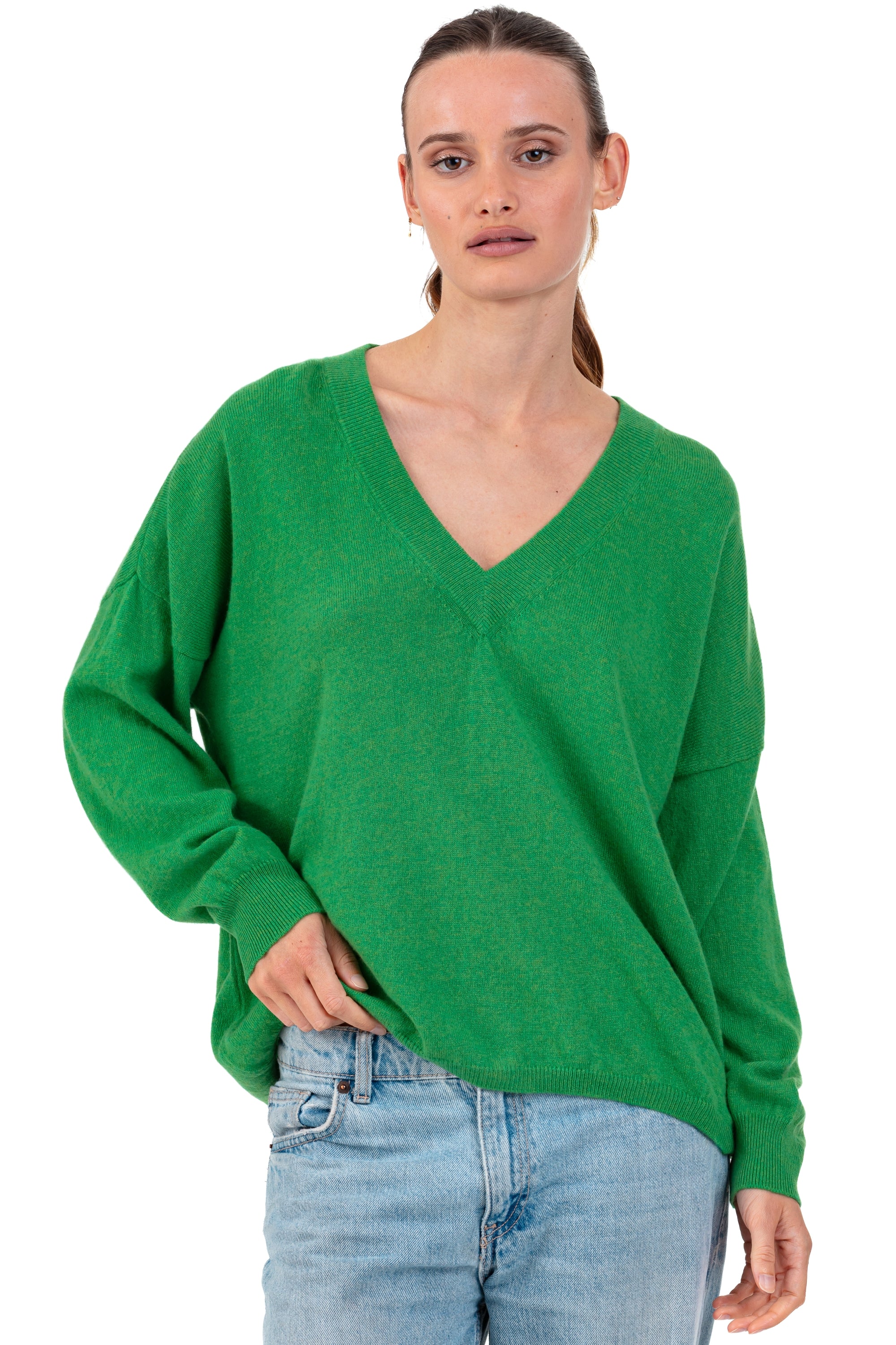 Kaschmirpullover, 100 % Kaschmir, Damen, V-Ausschnitt, weite Passform, lange Ärmel, normal / 2- und 4-fädig, normales Strickgewebe, Mahogany
