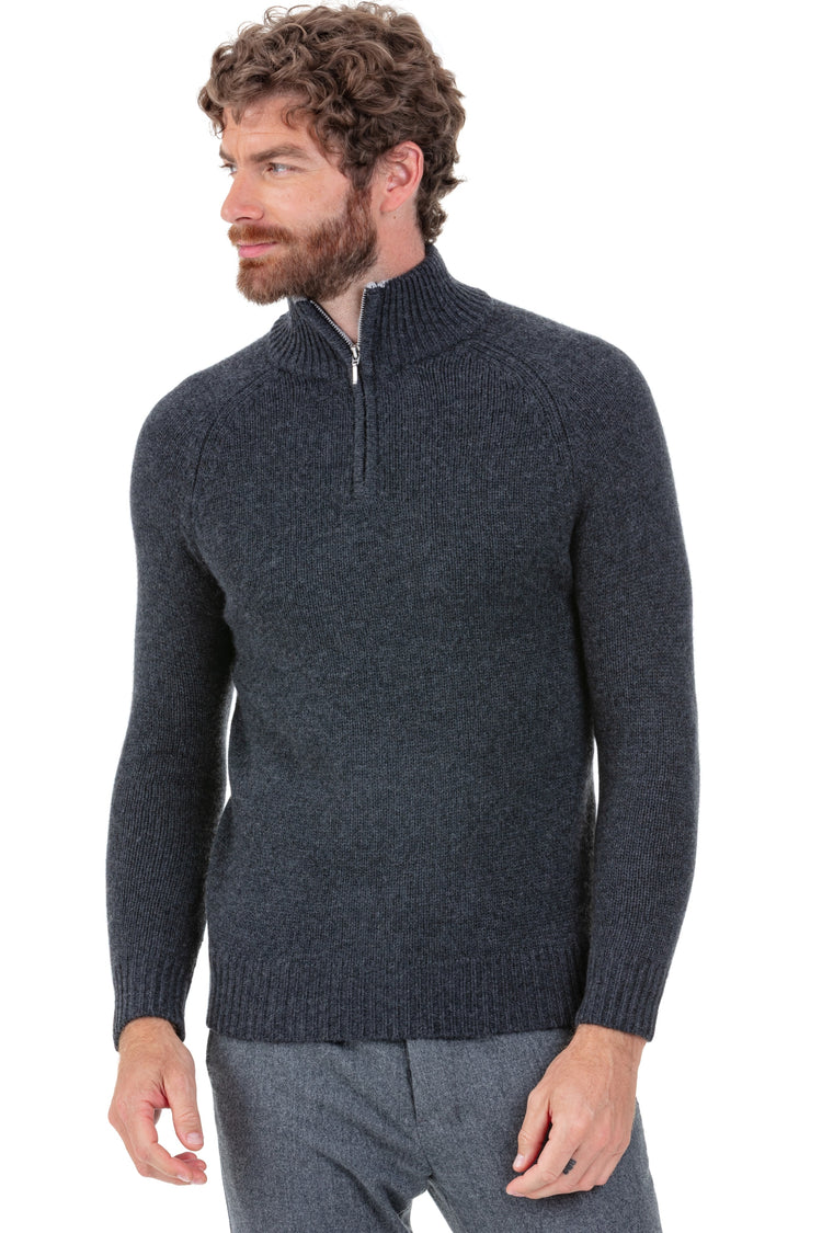 Pullover aus Kaschmir, 100 % Kaschmir, Herren, Truckerkragen, Reißverschluss, gerader Schnitt, lange Ärmel, grob / 6 Fäden und mehr, normales Strickwerk, Mahogany