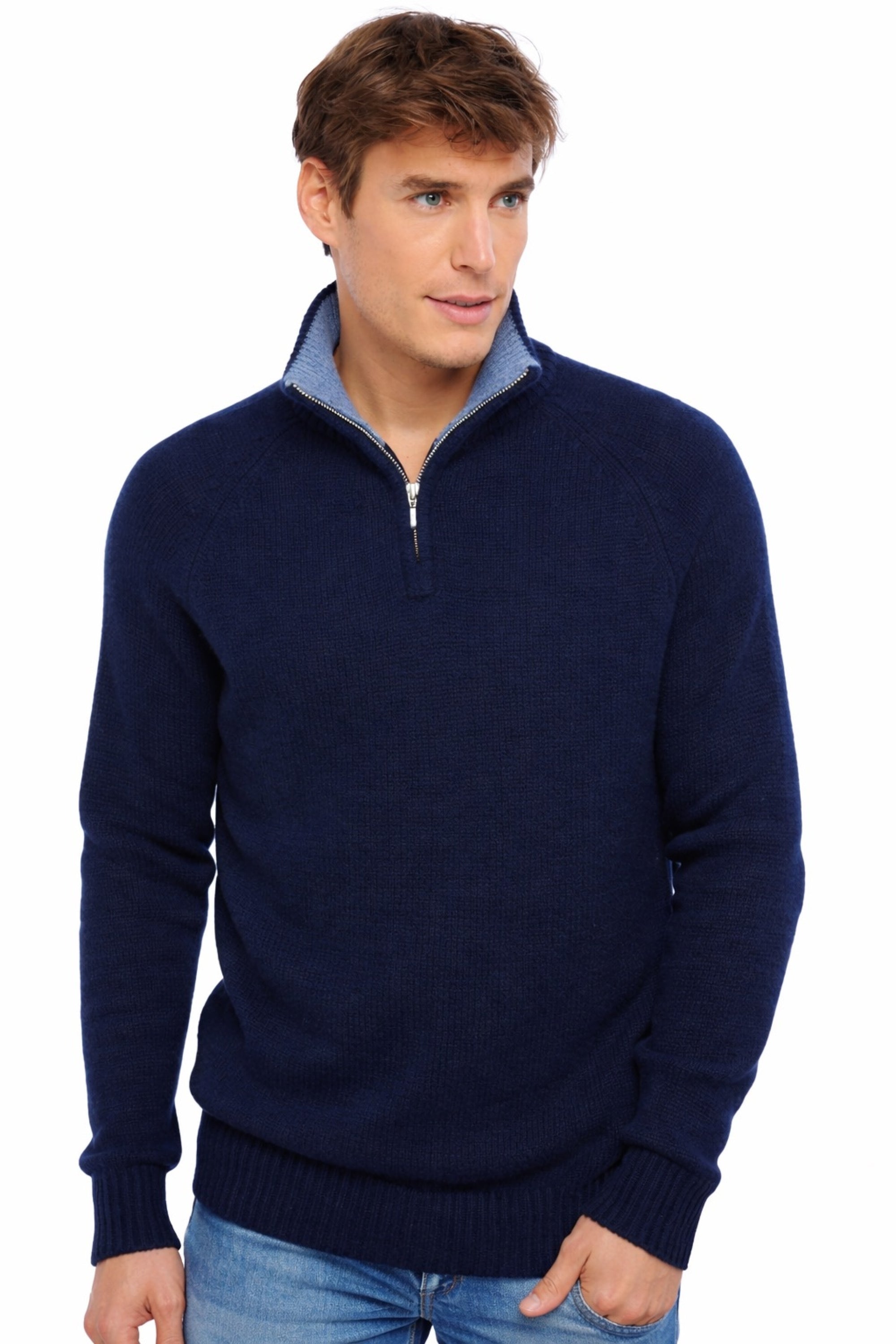 Angers Kaschmirpullover Herren - Dunkelmarineblau / Azurblau Chiné - Mahogany