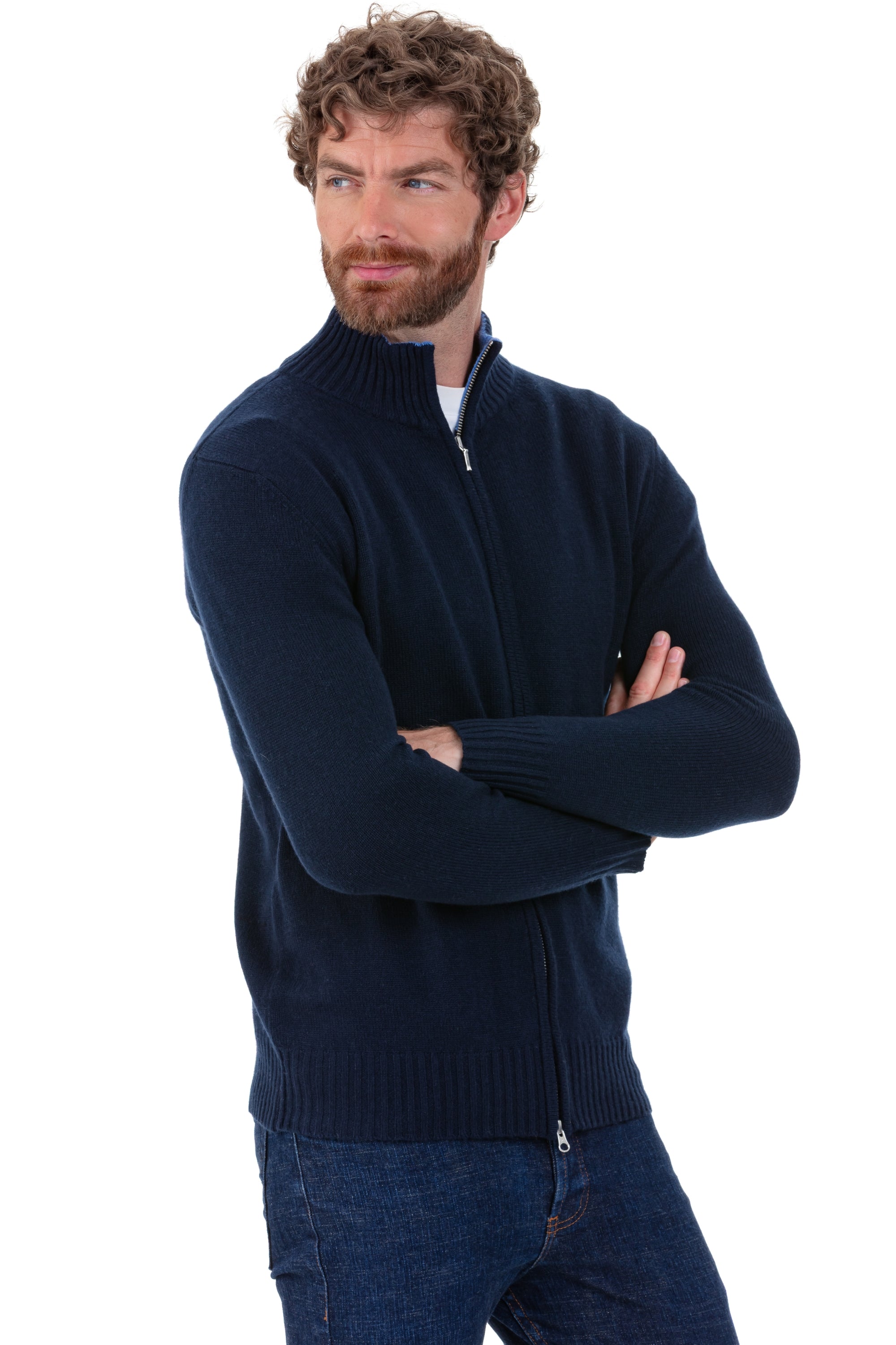 Maxime aus Kaschmir für Herren - dunkelmarineblau / meliertes Blau - Mahogany
