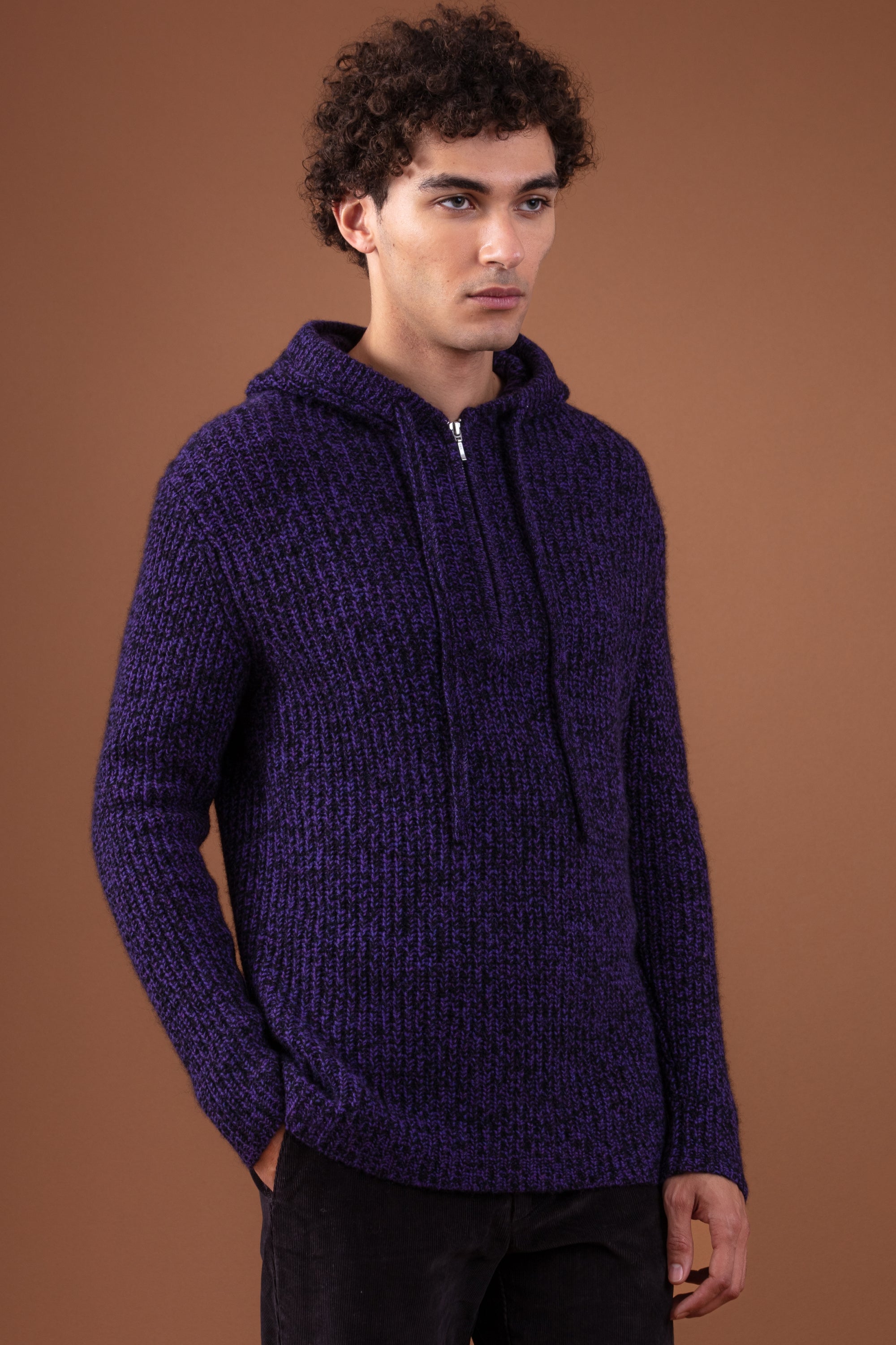 Raizeux Yakwollpullover Herren - Schwarz / Deep Purple - Mahogany