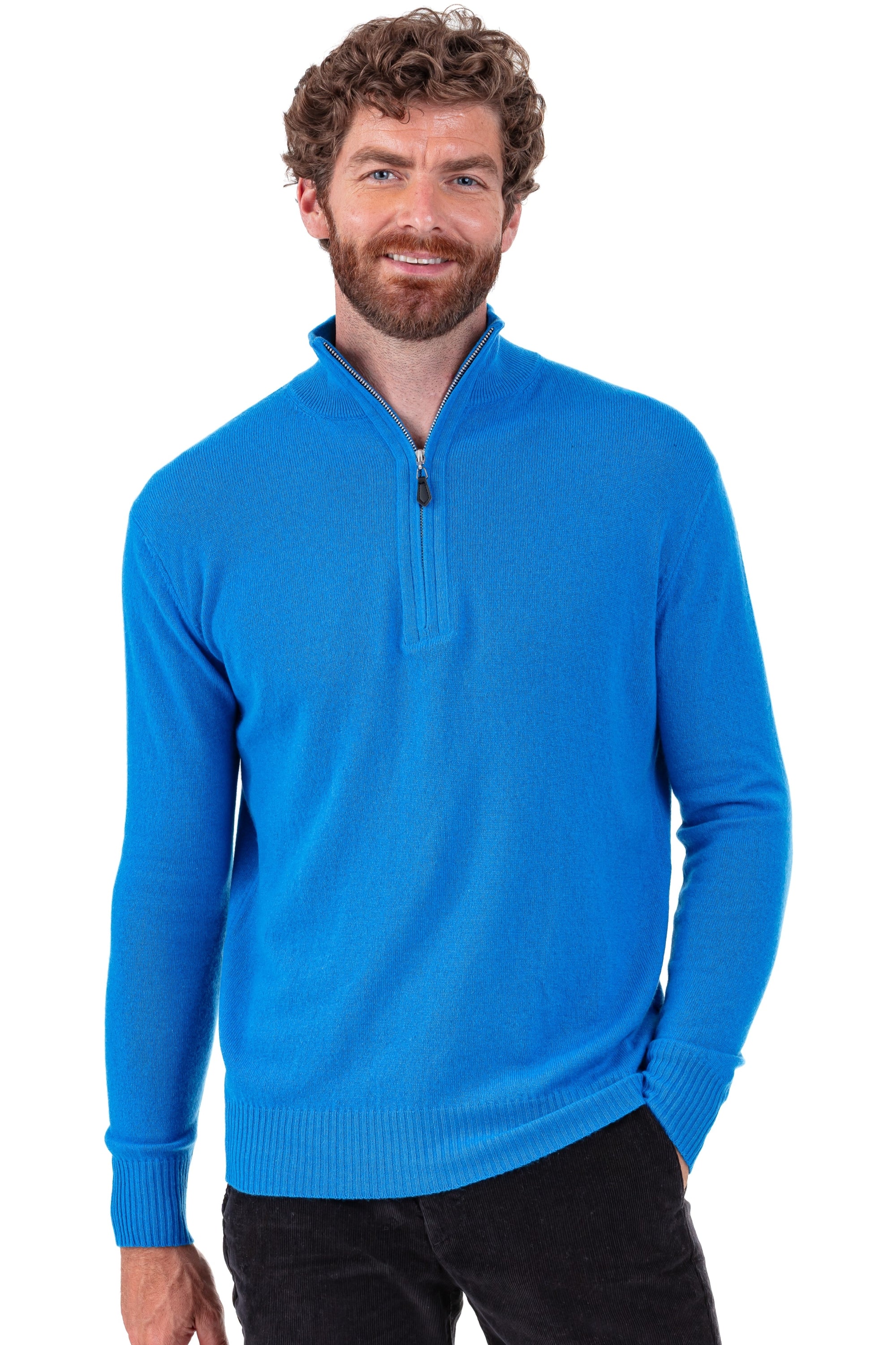 Pullover aus Kaschmir, 100 % Kaschmir, Herren, Truckerkragen, Reißverschluss, gerader Schnitt, lange Ärmel, normal / 2- und 4-fädig, normales Strickwerk, Mahogany