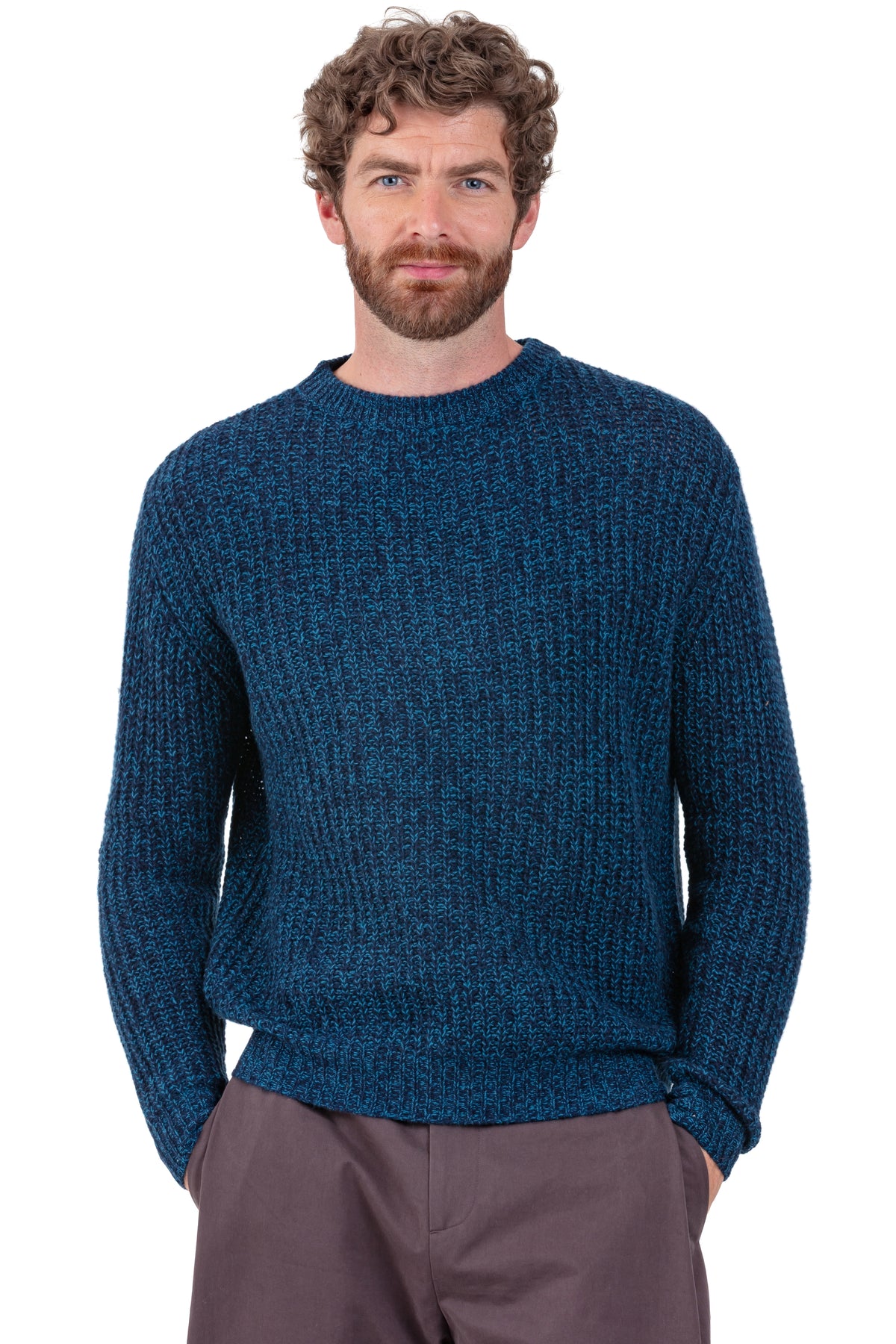 Pullover aus Kaschmir, 100 % Kaschmir, Herren, Rundhalsausschnitt, gerader Schnitt, lange Ärmel, grob / 6 Fäden und mehr, , Mahogany