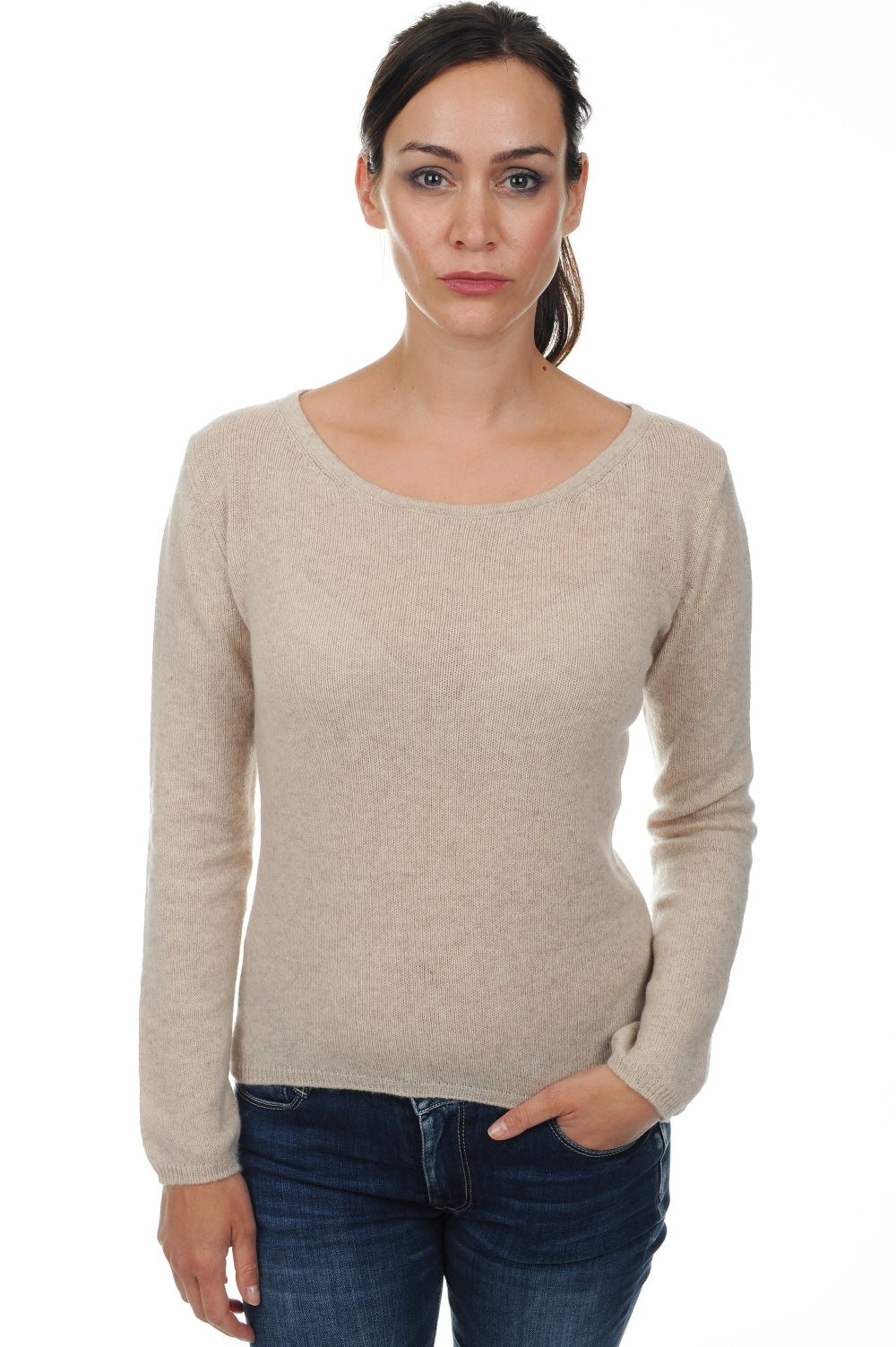 Kaschmirpullover, 100 % Kaschmir, Damen, Ballettausschnitt, enge Passform, lange Ärmel, normal / 2- und 4-fädig, versetztes Strickwerk, Mahogany