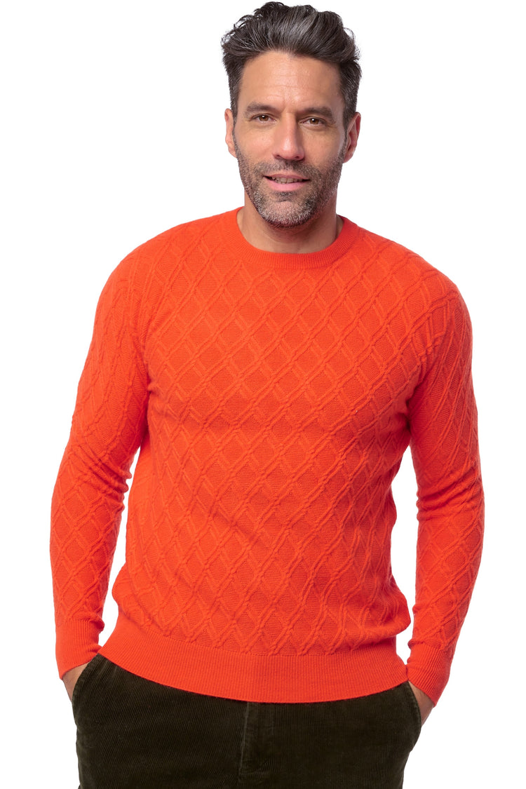 Pullover aus Kaschmir, 100 % Kaschmir, Herren, Rundhalsausschnitt, gerade Schnittform, lange Ärmel, grafisch, normal / 2 und 4 Fäden, Zopfmuster, Mahogany