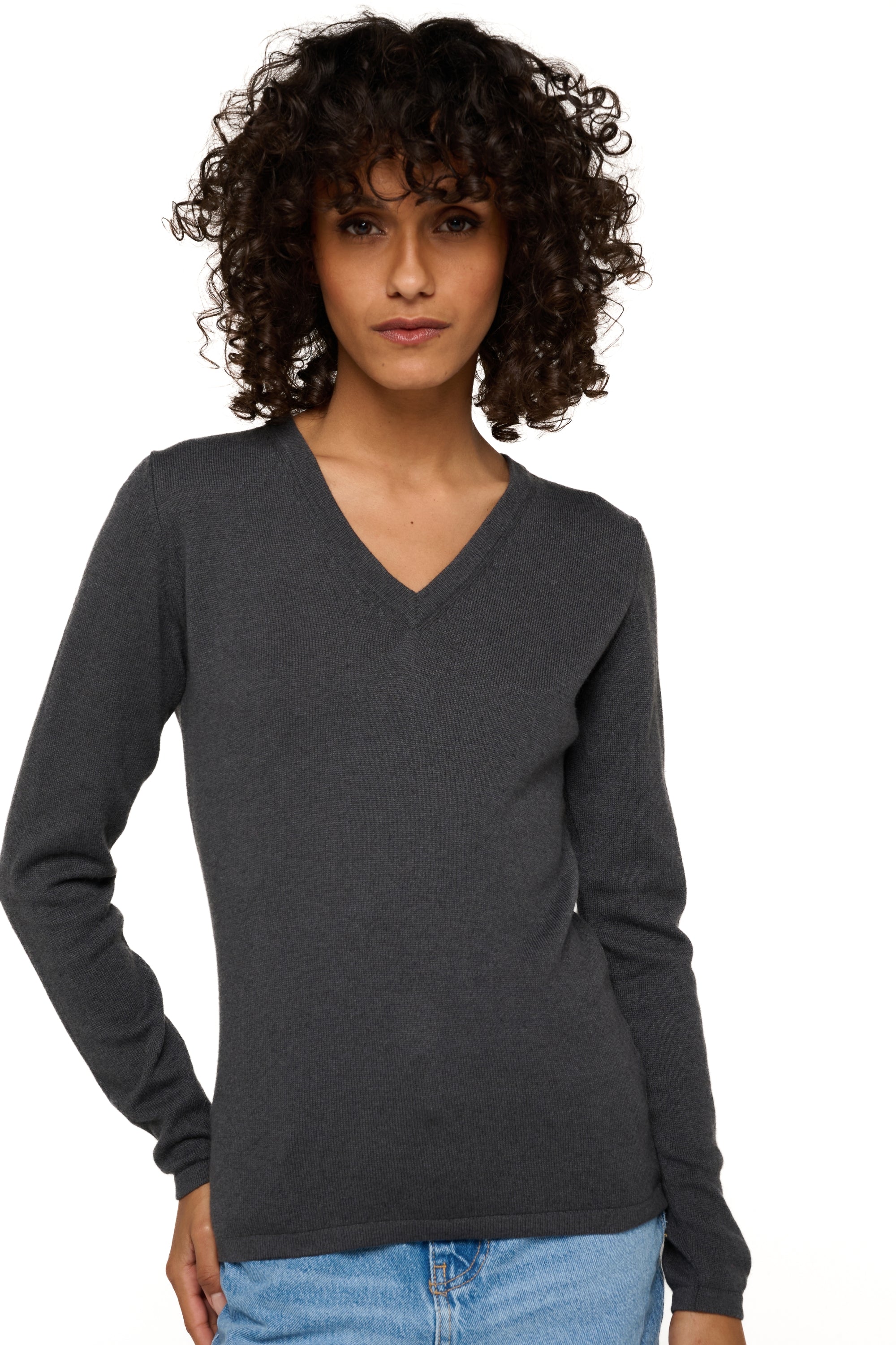Kaschmirpullover, 100 % Kaschmir, Damen, V-Ausschnitt, gerader Schnitt, lange Ärmel, normal / 2- und 4-fädig, normales Strickgewebe, Mahogany