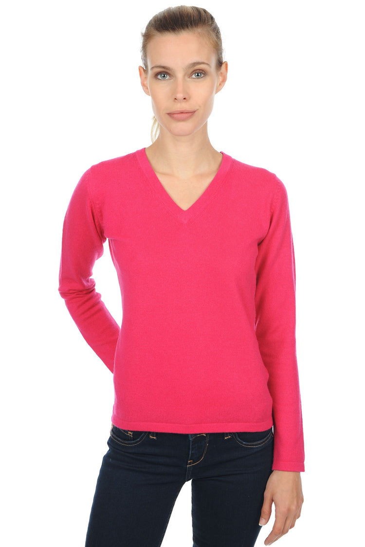 Kaschmirpullover, 100 % Kaschmir, Damen, V-Ausschnitt, gerader Schnitt, lange Ärmel, fein, Mahogany