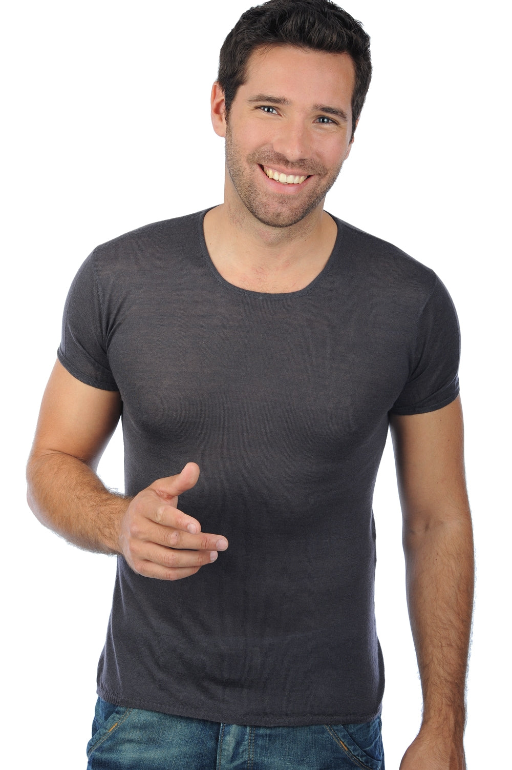 T-Shirt aus Kaschmirduvet, 100 % Kaschmirduvet, Herren, Rundhalsausschnitt, Slim Fit, kurze Ärmel, normal / 2- und 4-fädig, normales Strickgewebe, Mahogany