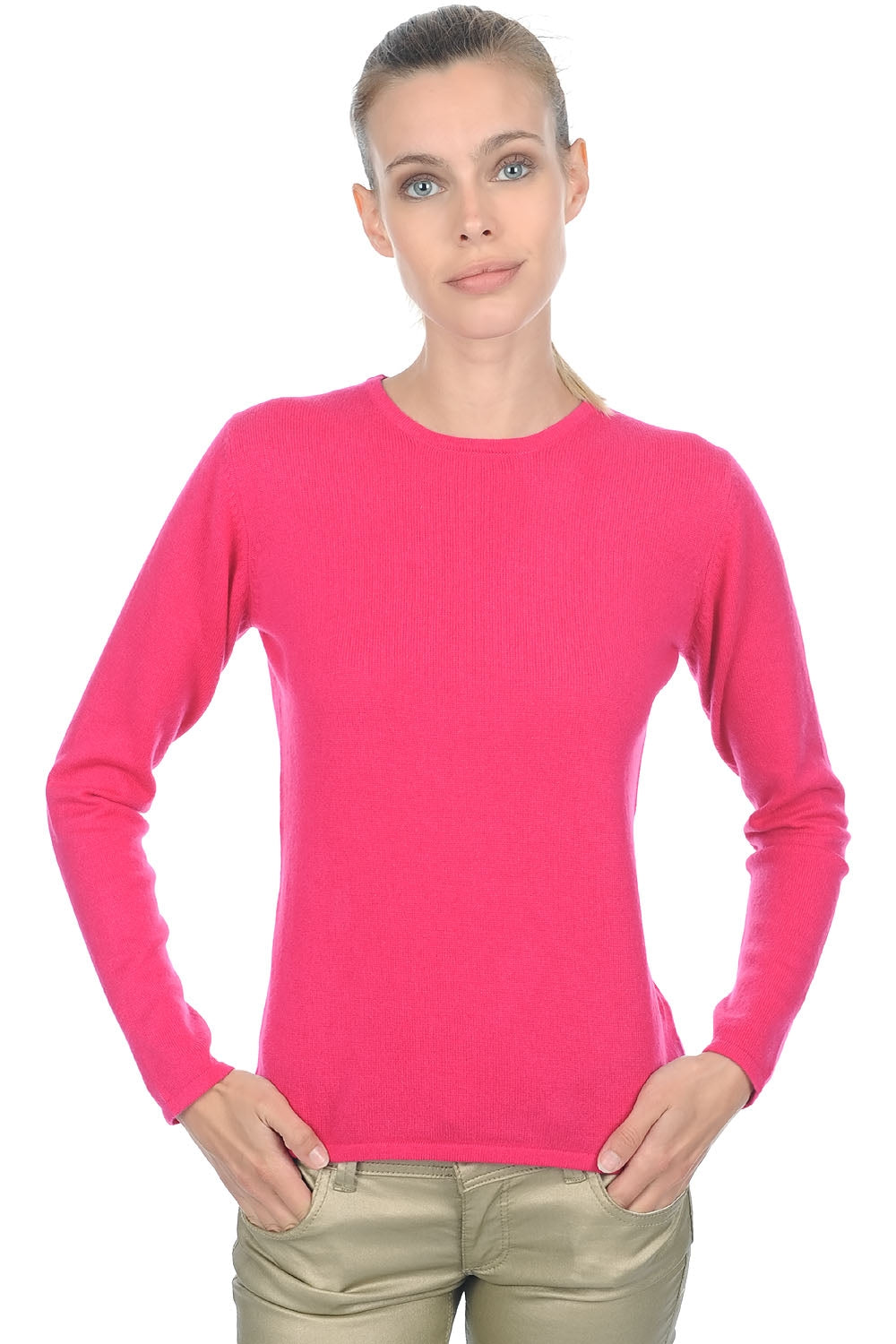 Pullover aus Kaschmir, 100 % Kaschmir, Damen, Rundhalsausschnitt, gerader Schnitt, lange Ärmel, fein, , Mahogany