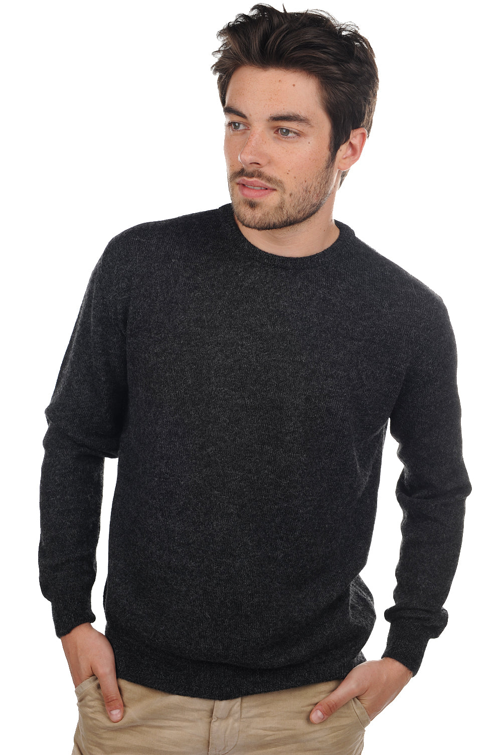 Pullover aus Baby-Alpaka, 100 % Baby-Alpaka, Herren, Rundhalsausschnitt, gerade Schnittform, lange Ärmel, fein, , Mahogany