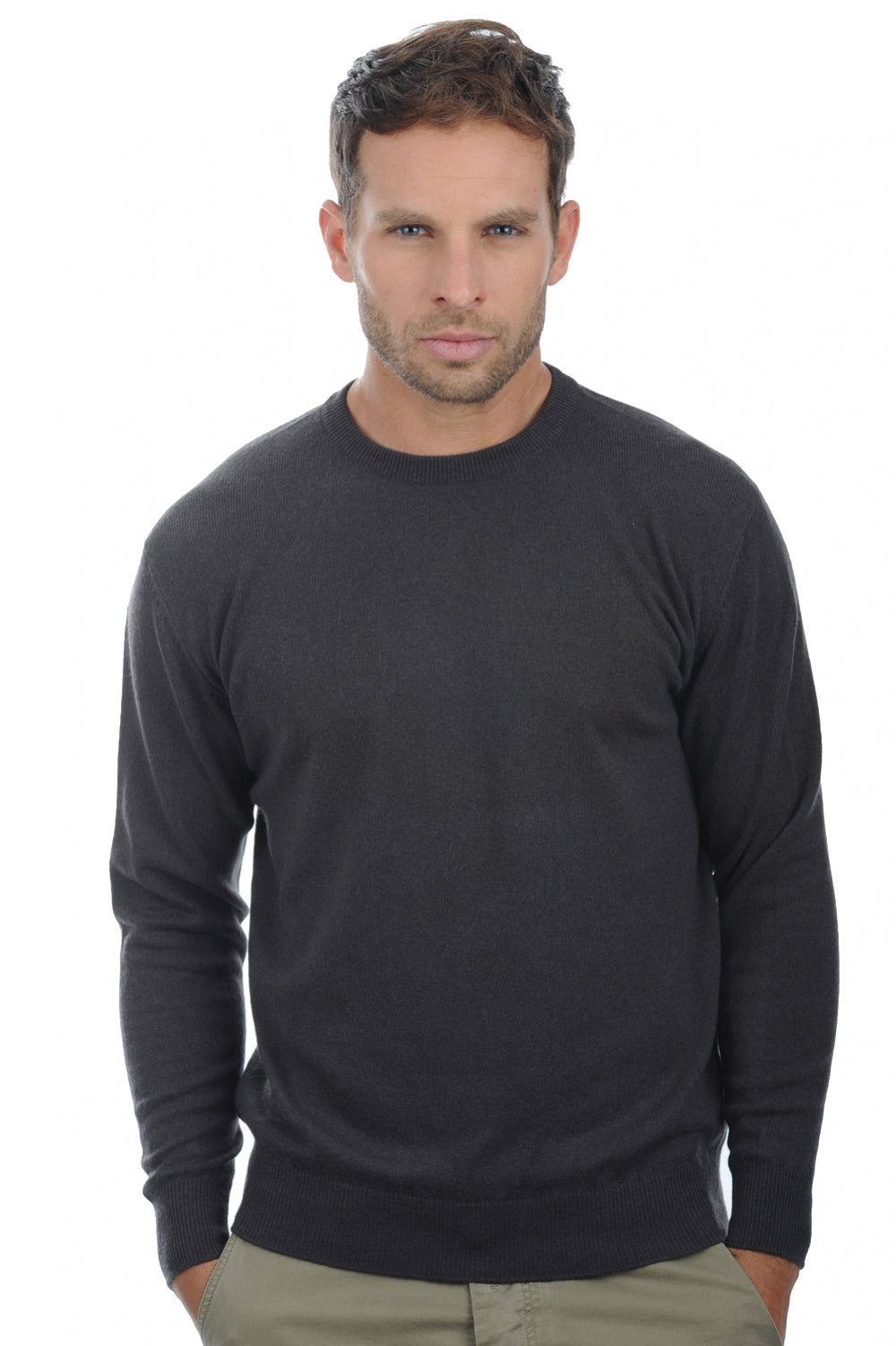 Kaschmirpullover, 100 % Kaschmir, Herren, Rundhalsausschnitt, gerader Schnitt, lange Ärmel, fein, Mahogany