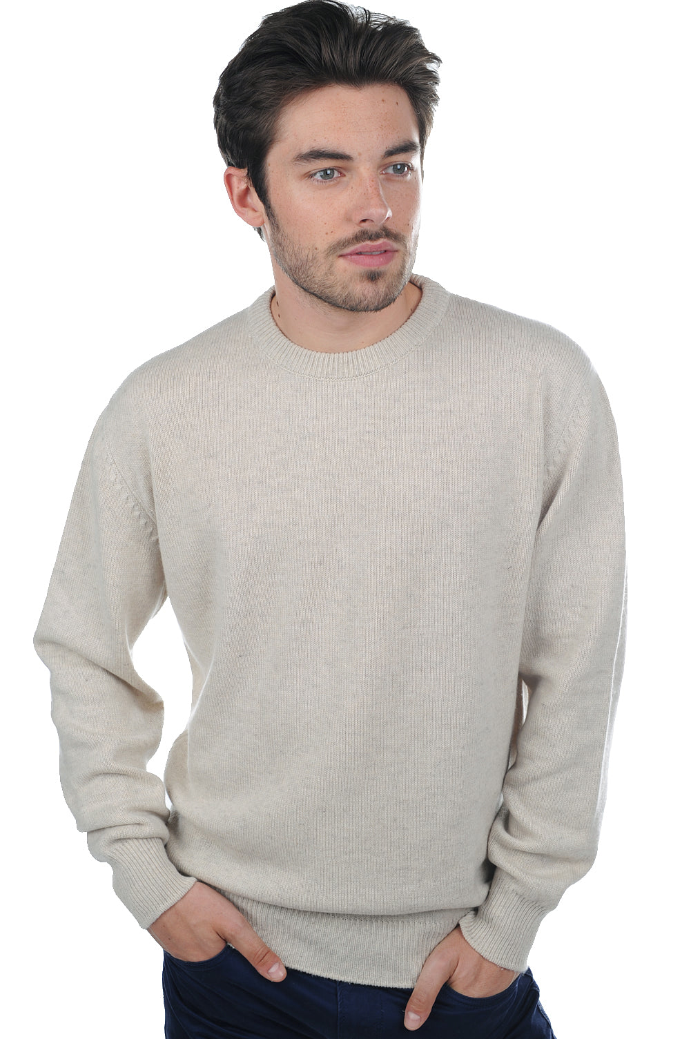 Nestor 4F Kaschmirpullover Herren - Meliertes Ecru - Mahogany