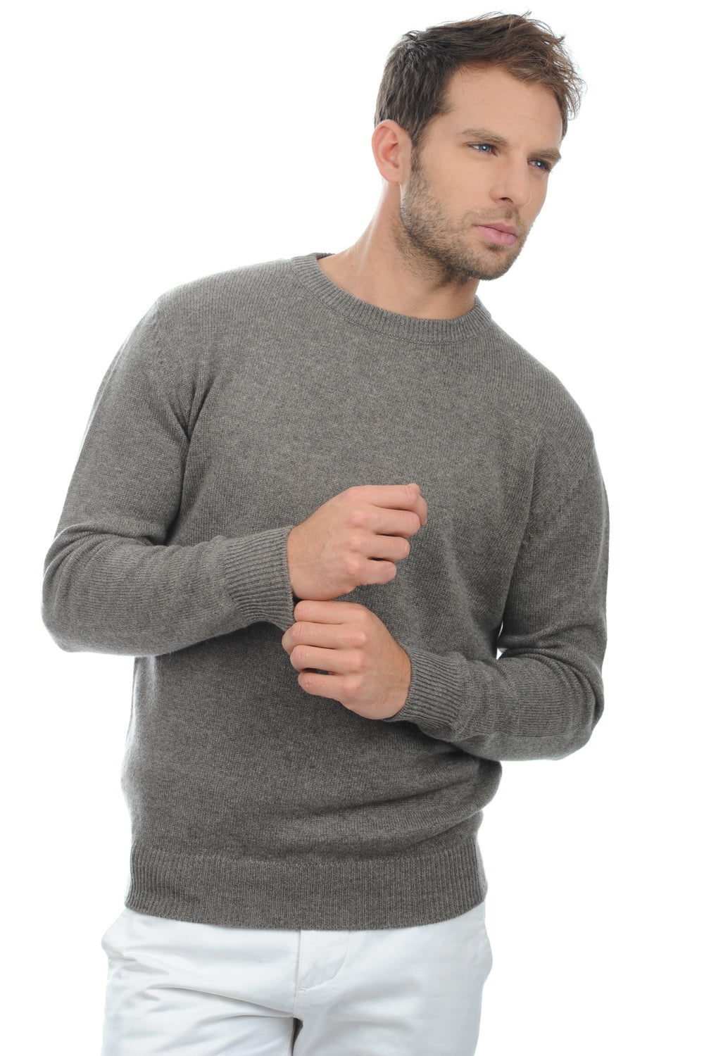 Nestor 4F Kaschmirpullover Herren - Meliertes Marmottengrau - Mahogany