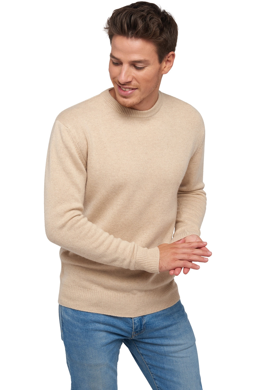 Nestor 4F Kaschmirpullover Herren - Natural Beige - Mahogany