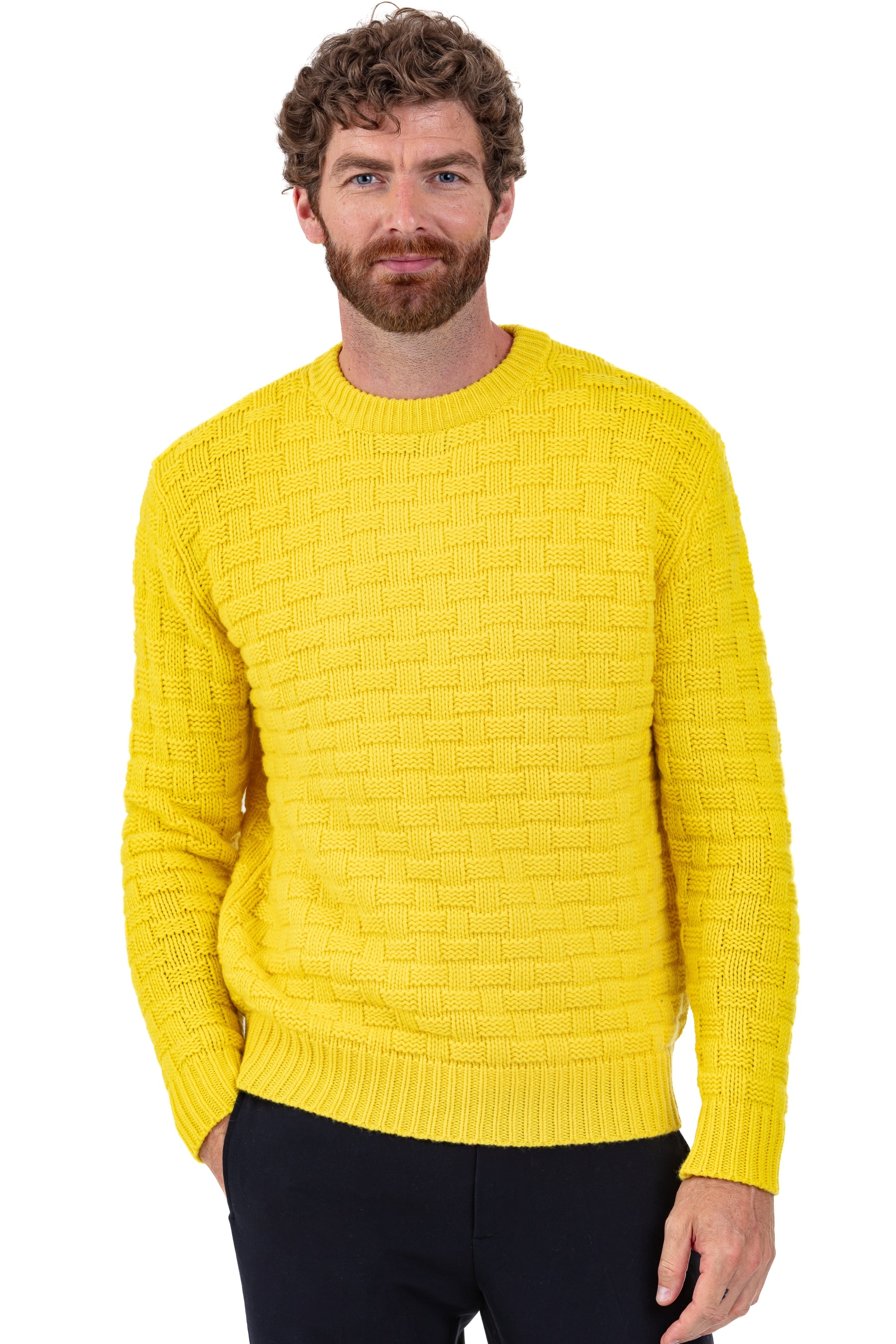 Pullover aus Kaschmir, 100 % Kaschmir, Herren, Rundhalsausschnitt, gerader Schnitt, lange Ärmel, grafisch, grob / 6 Fäden und mehr, Zopfmuster, Mahogany
