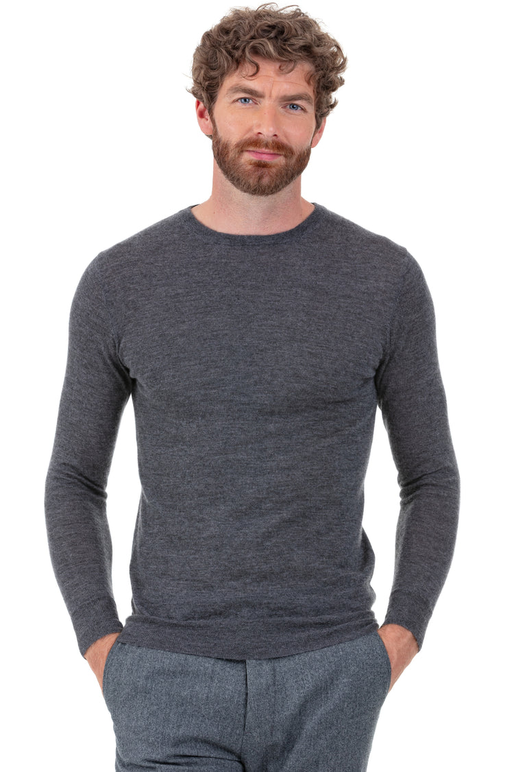 Pullover aus Kaschmirduvet, 100 % Kaschmirduvet, Herren, Rundhalsausschnitt, taillierter Schnitt, lange Ärmel, fein, normales Strickbild, Mahogany