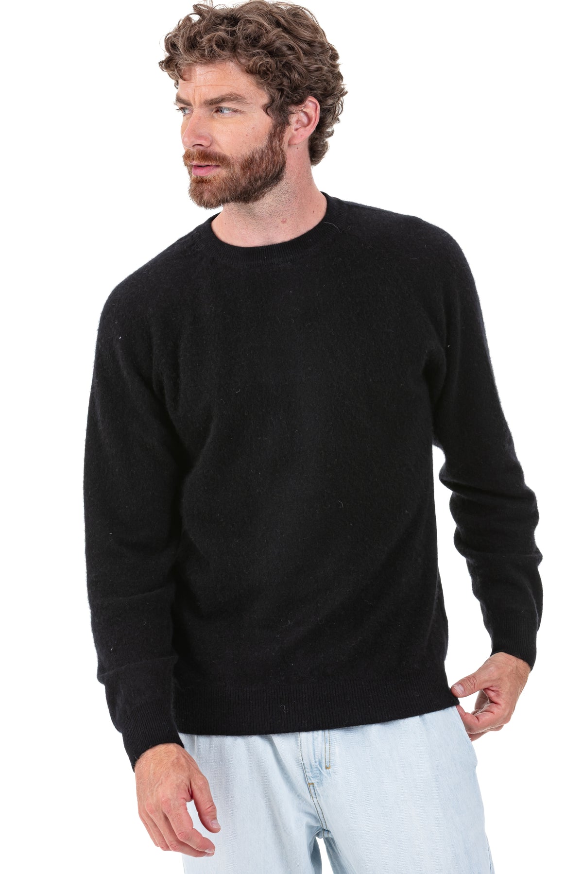 Pullover aus Cocoon-Kaschmir, 100 % gebürstetes Kaschmir, Herren, Rundhalsausschnitt, gerader Schnitt, lange Ärmel, fein, , Mahogany