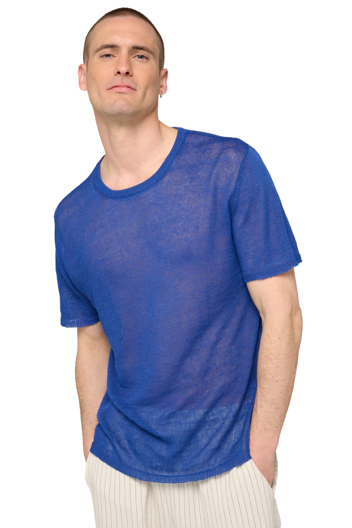 T-Shirt aus Leinen, 100 % Leinen, Herren, Rundhalsausschnitt, kurze Ärmel, fein, , Mahogany
