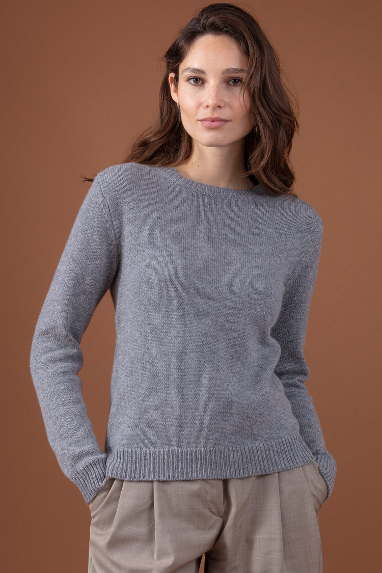 Pullover aus Kaschmir, 100 % Kaschmir, Damen, Rundhalsausschnitt, gerader Schnitt, lange Ärmel, grob / 6 Fäden und mehr, normales Strickgewebe, Mahogany