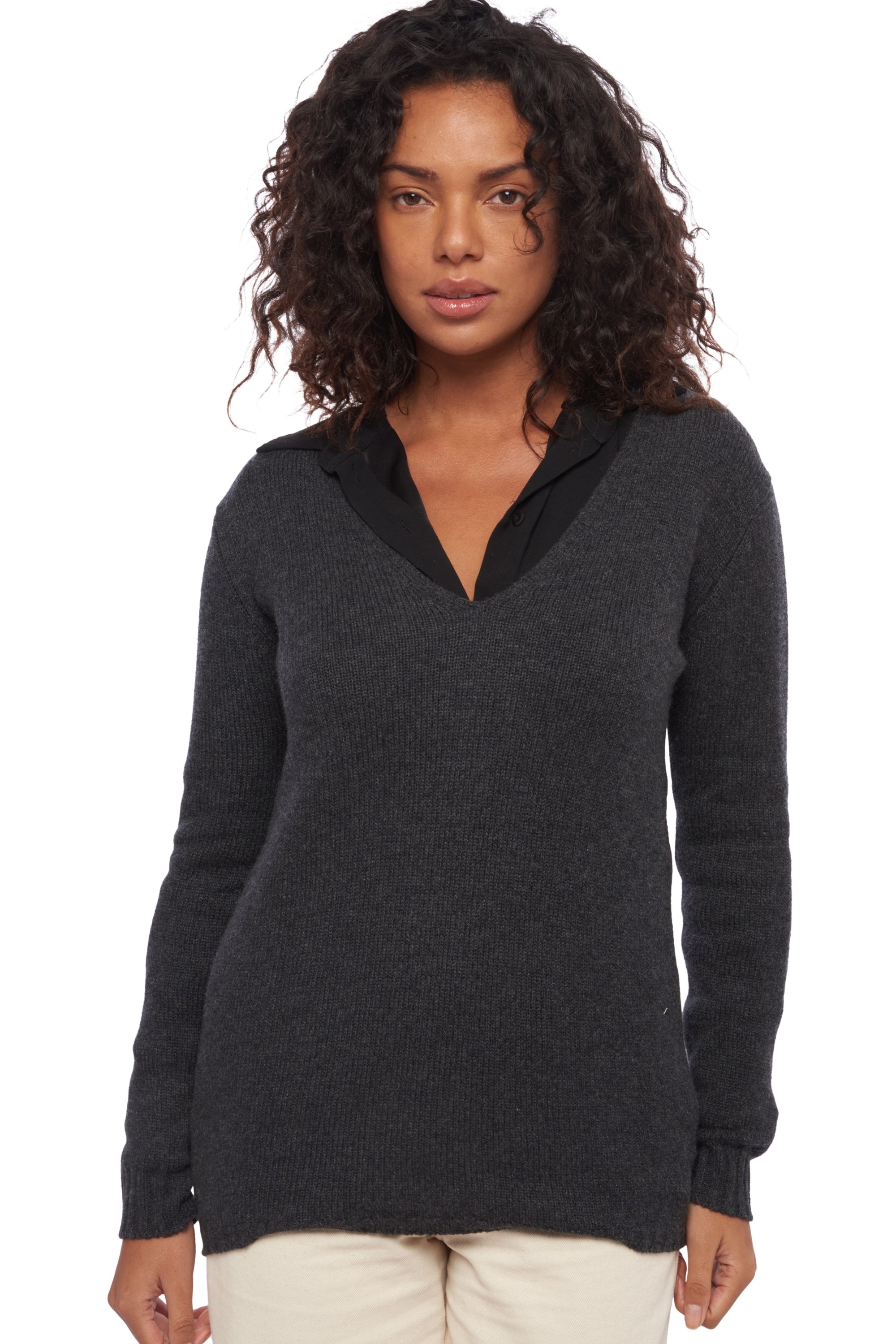 Kaschmirpullover, 100 % Kaschmir, Damen, V-Ausschnitt, gerader Schnitt, lange Ärmel, grobe Strickart / 6 Fäden und mehr, normales Strickwerk, Mahogany