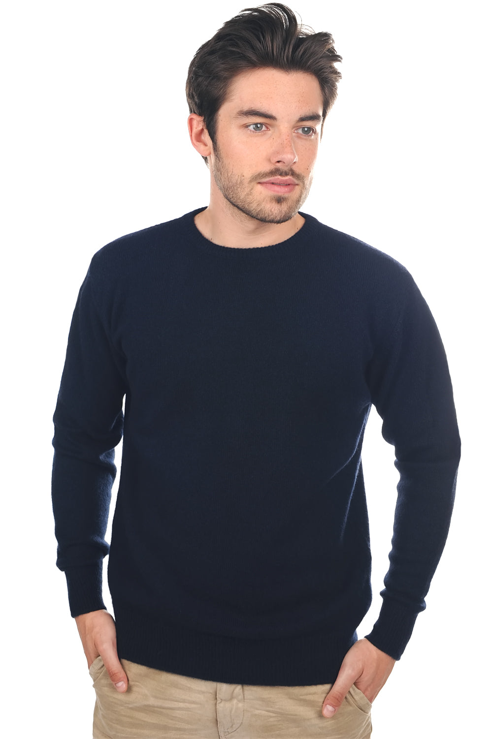 Pullover aus Yak, 100 % Yak, Herren, Rundhalsausschnitt, gerader Schnitt, lange Ärmel, normal / 2 und 4 Fäden, normales Strickwerk, Mahogany